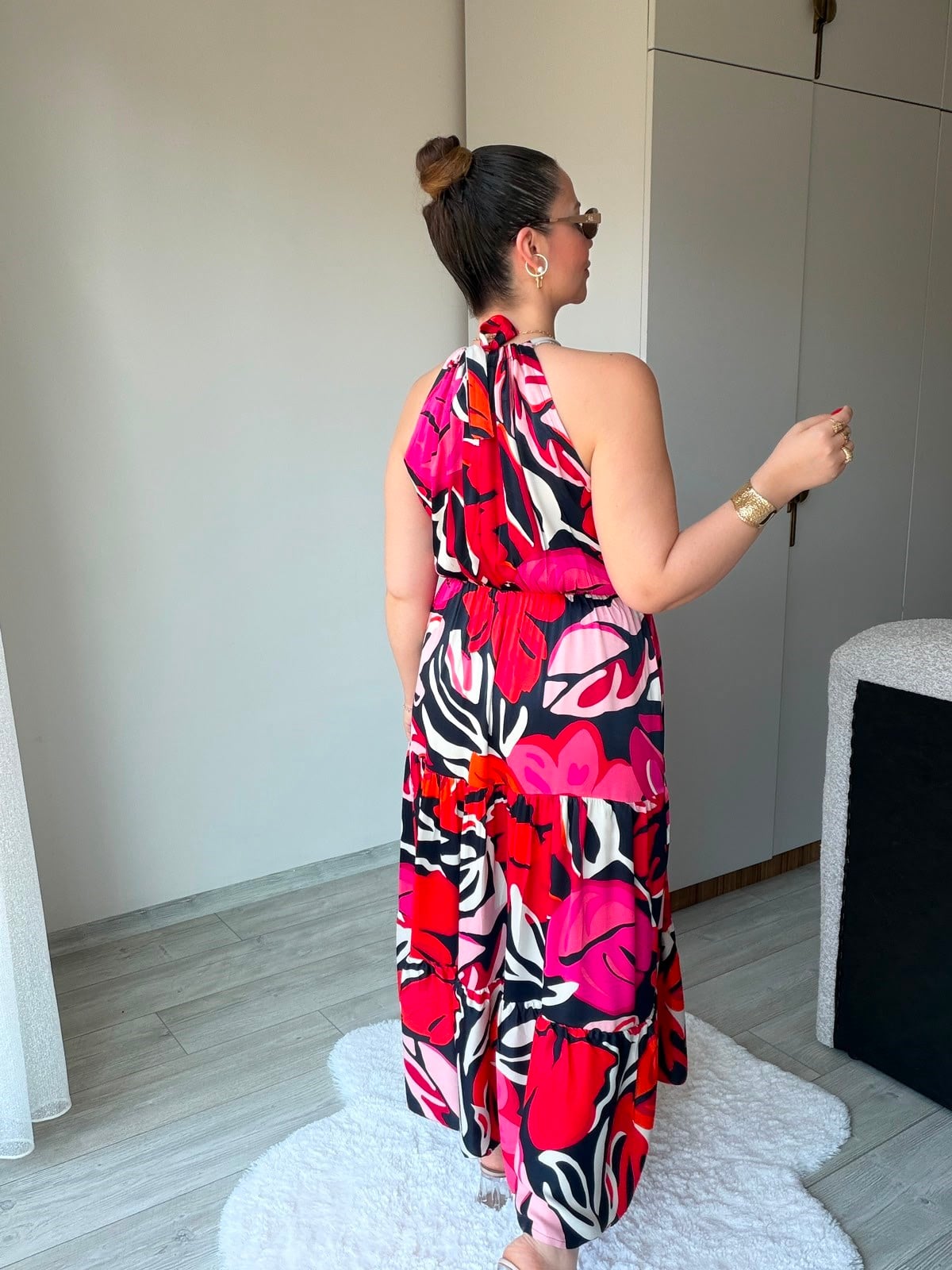 1113 Halter Yaka Elbise PEMBE