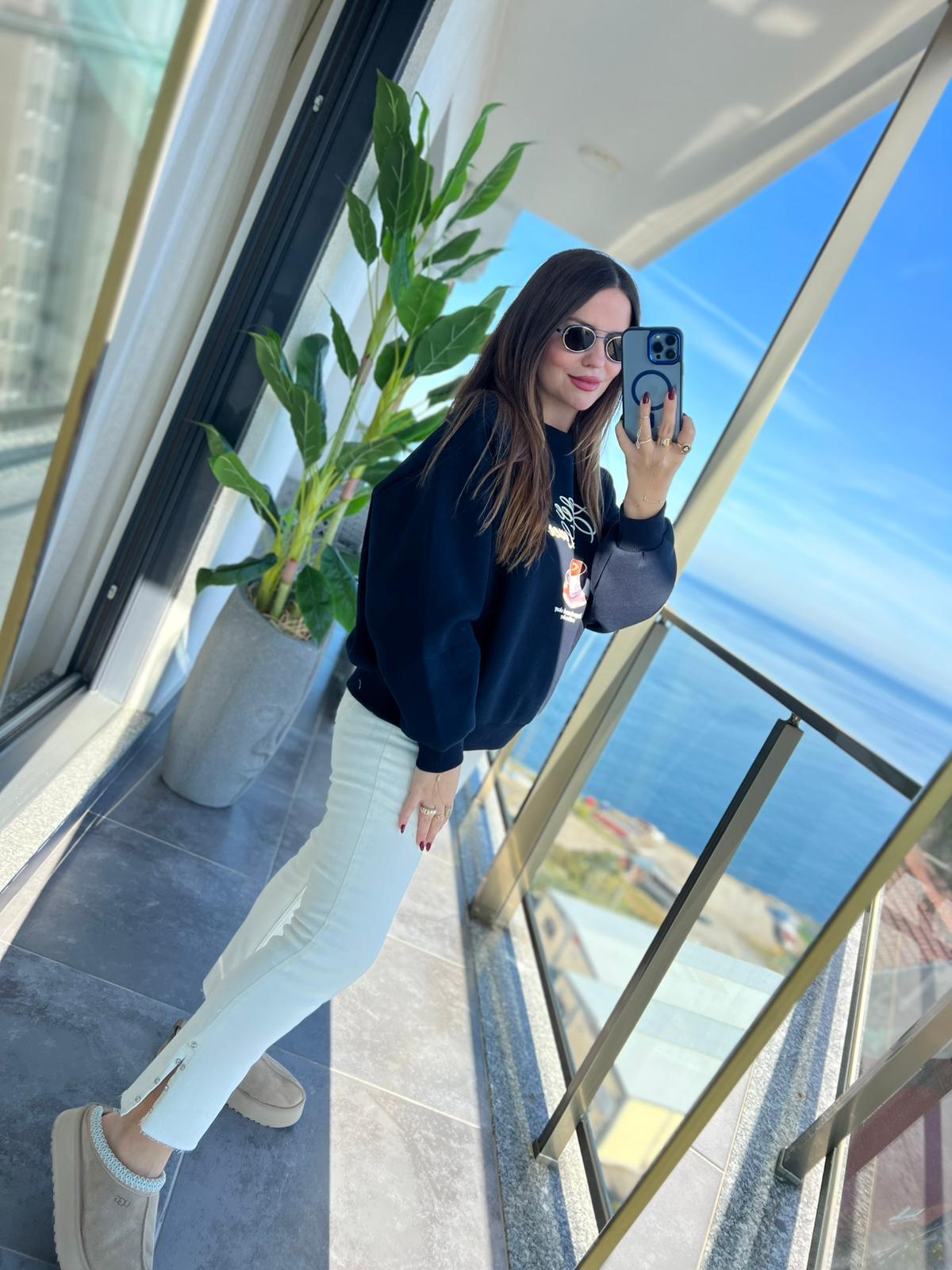 1126 Kahve Baskılı Sweat LACİVERT