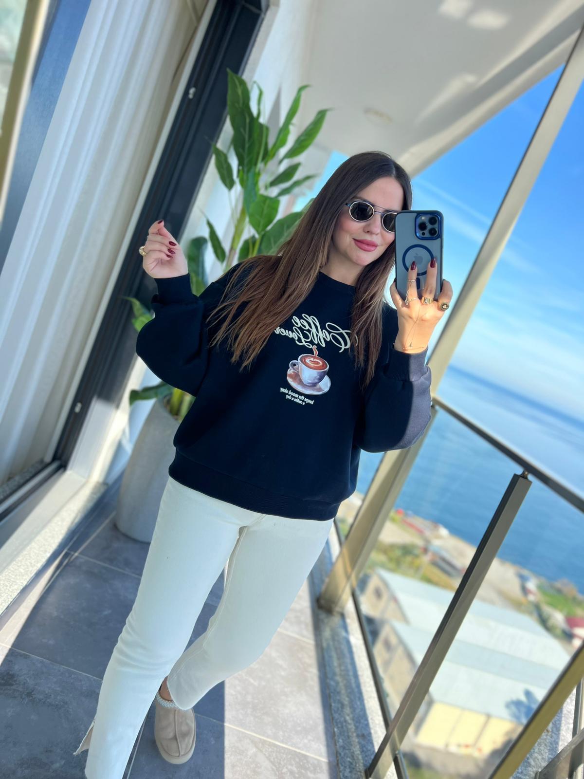 1126 Kahve Baskılı Sweat LACİVERT