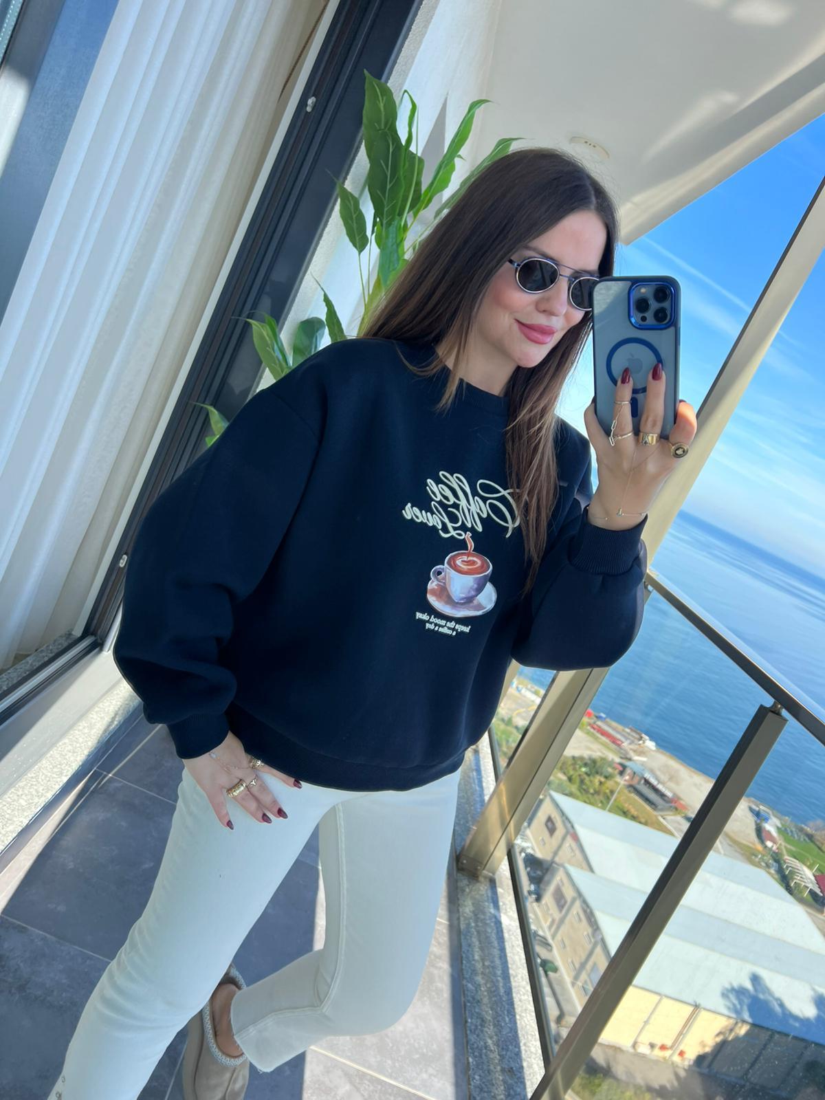 1126 Kahve Baskılı Sweat LACİVERT