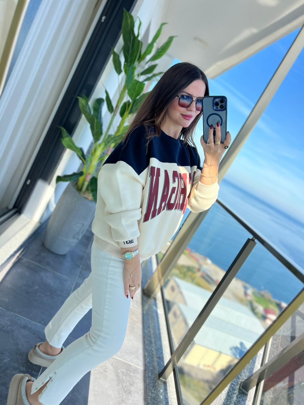 1194 İki Renkli Sweat BEJ
