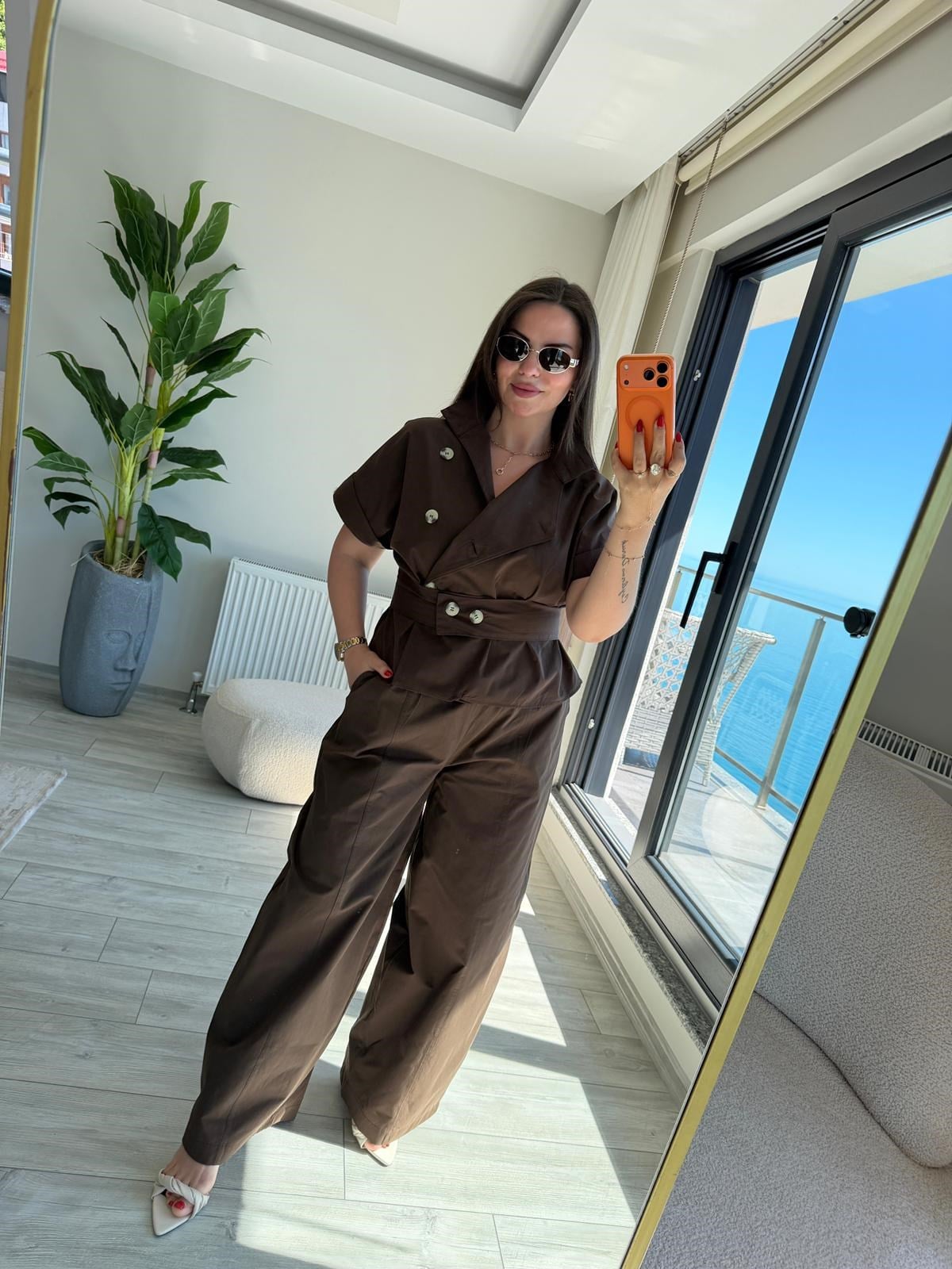 1310 Dik Yaka Yelek Pantalon Takım KAHVE