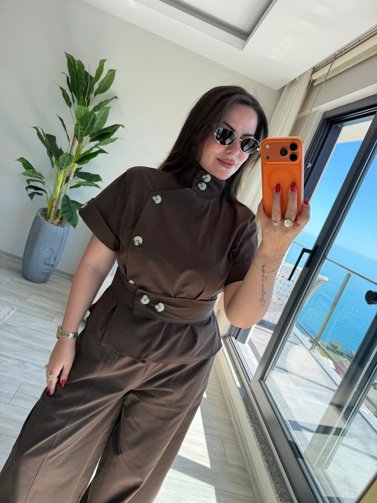 1310 Dik Yaka Yelek Pantalon Takım KAHVE
