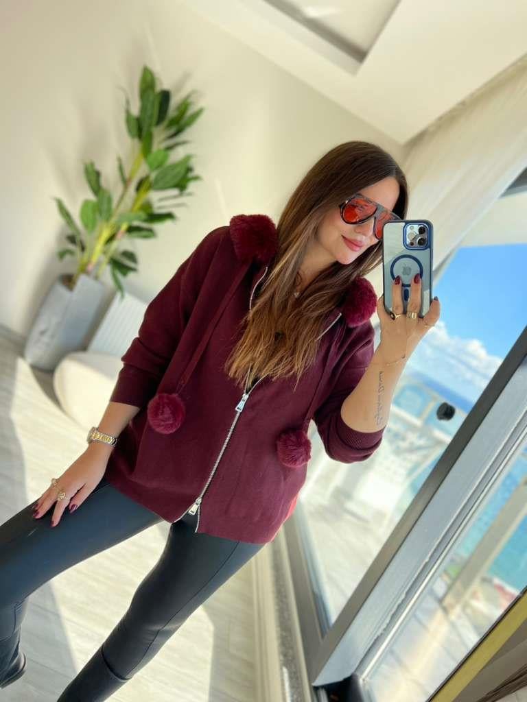 140215 Ponponlu Hırka BORDO