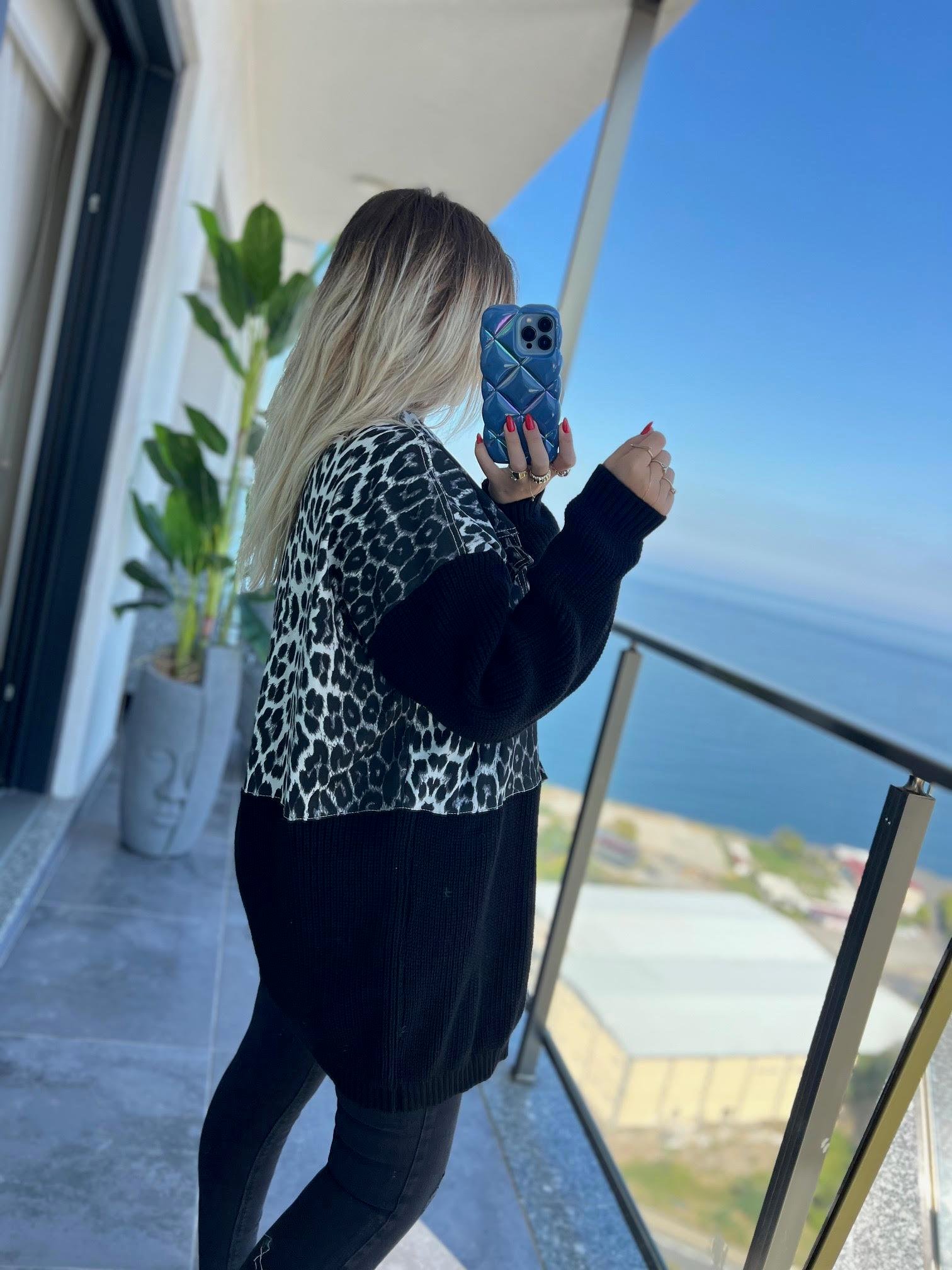 14139 Leopar Hırka GRİ LEOPAR