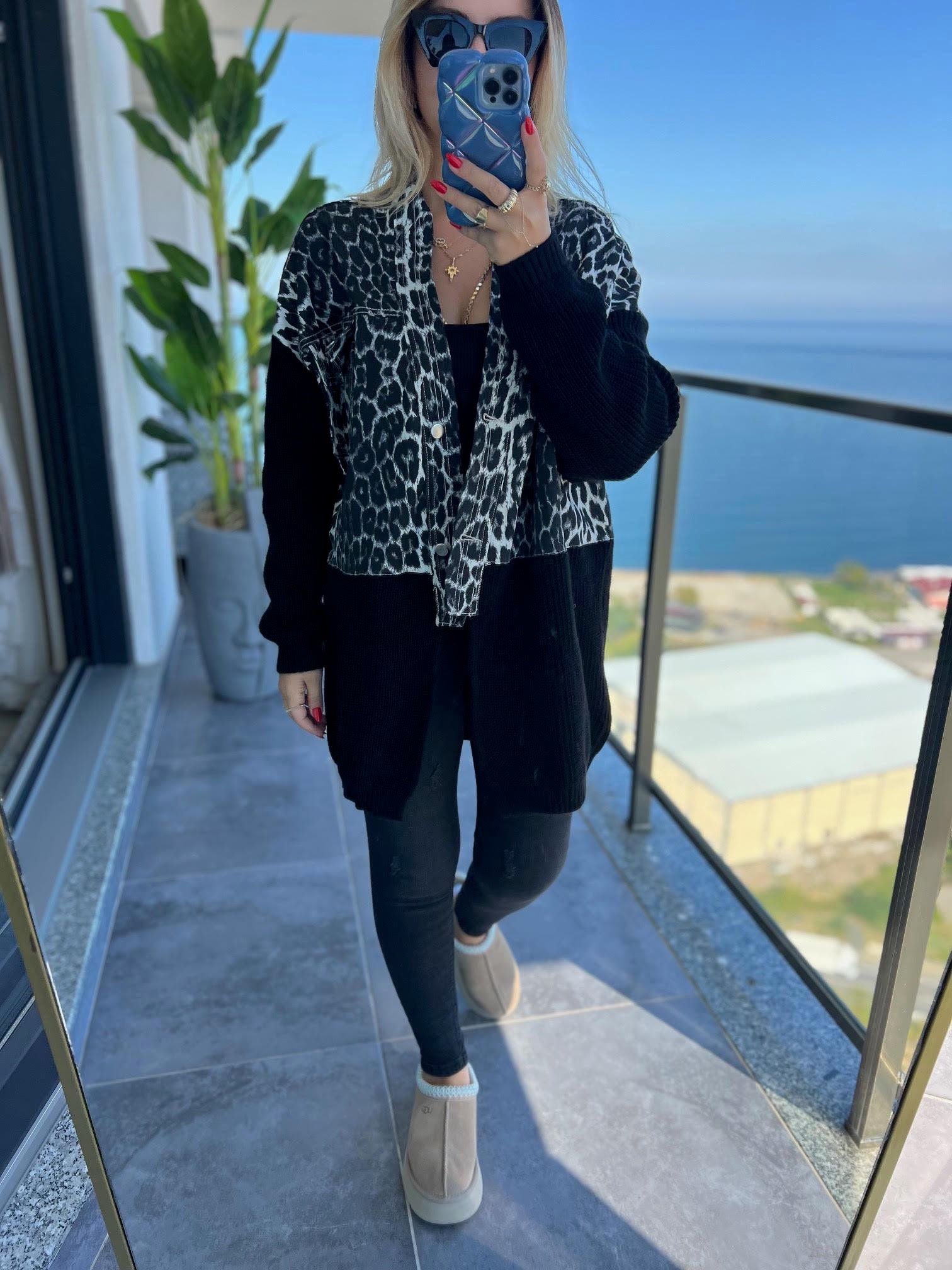 14139 Leopar Hırka GRİ LEOPAR