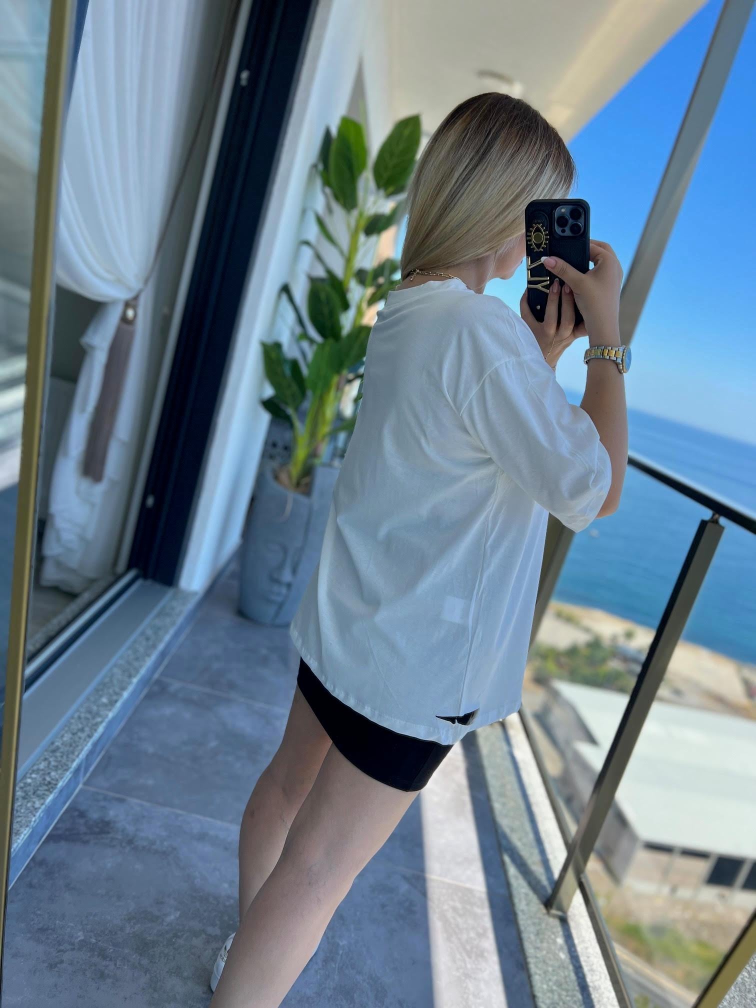 1603 Yandan Yırtmaçlı Tshirt BEYAZ