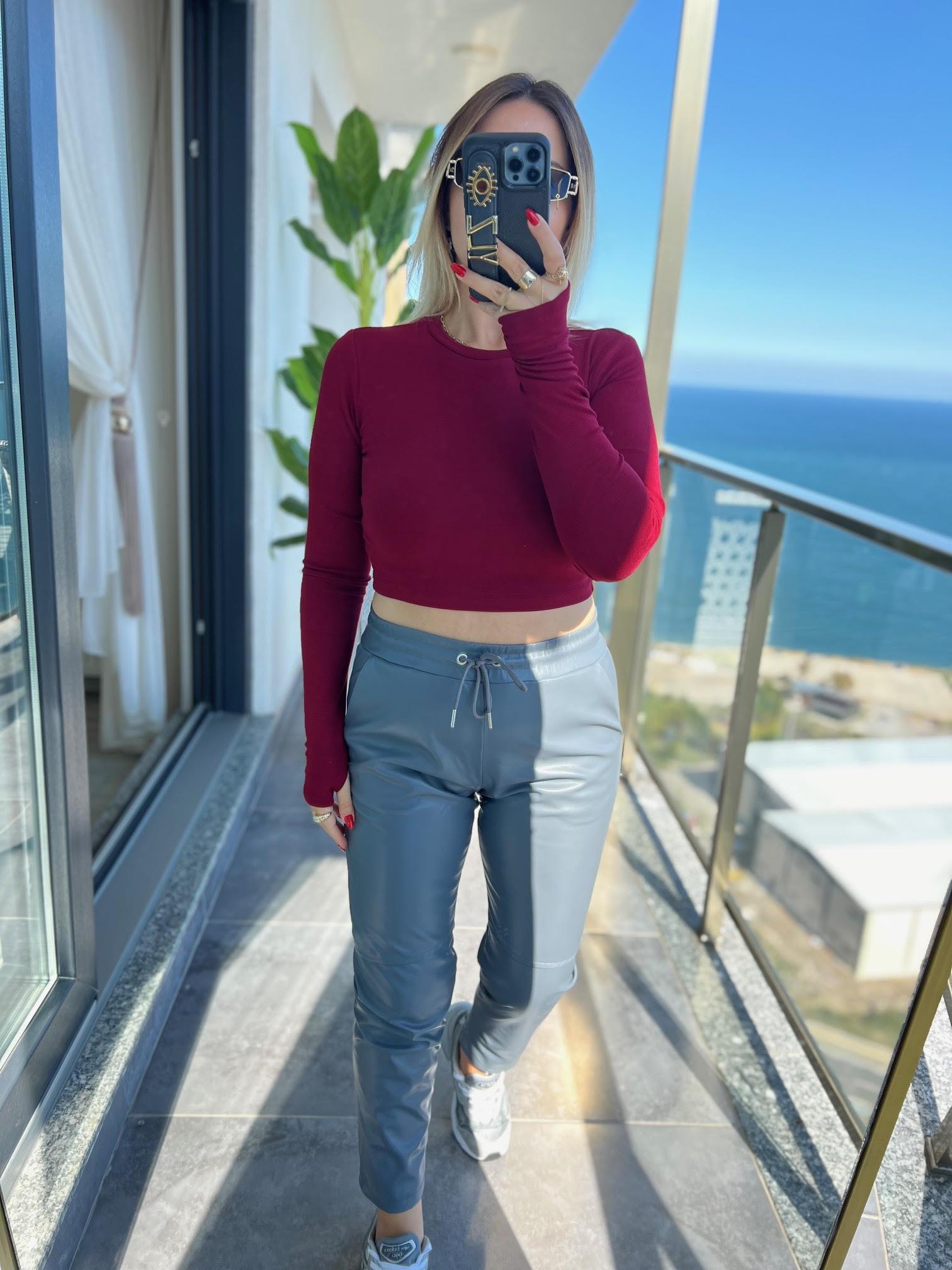 16049 Kolu Yırtmaçlı Bluz BORDO