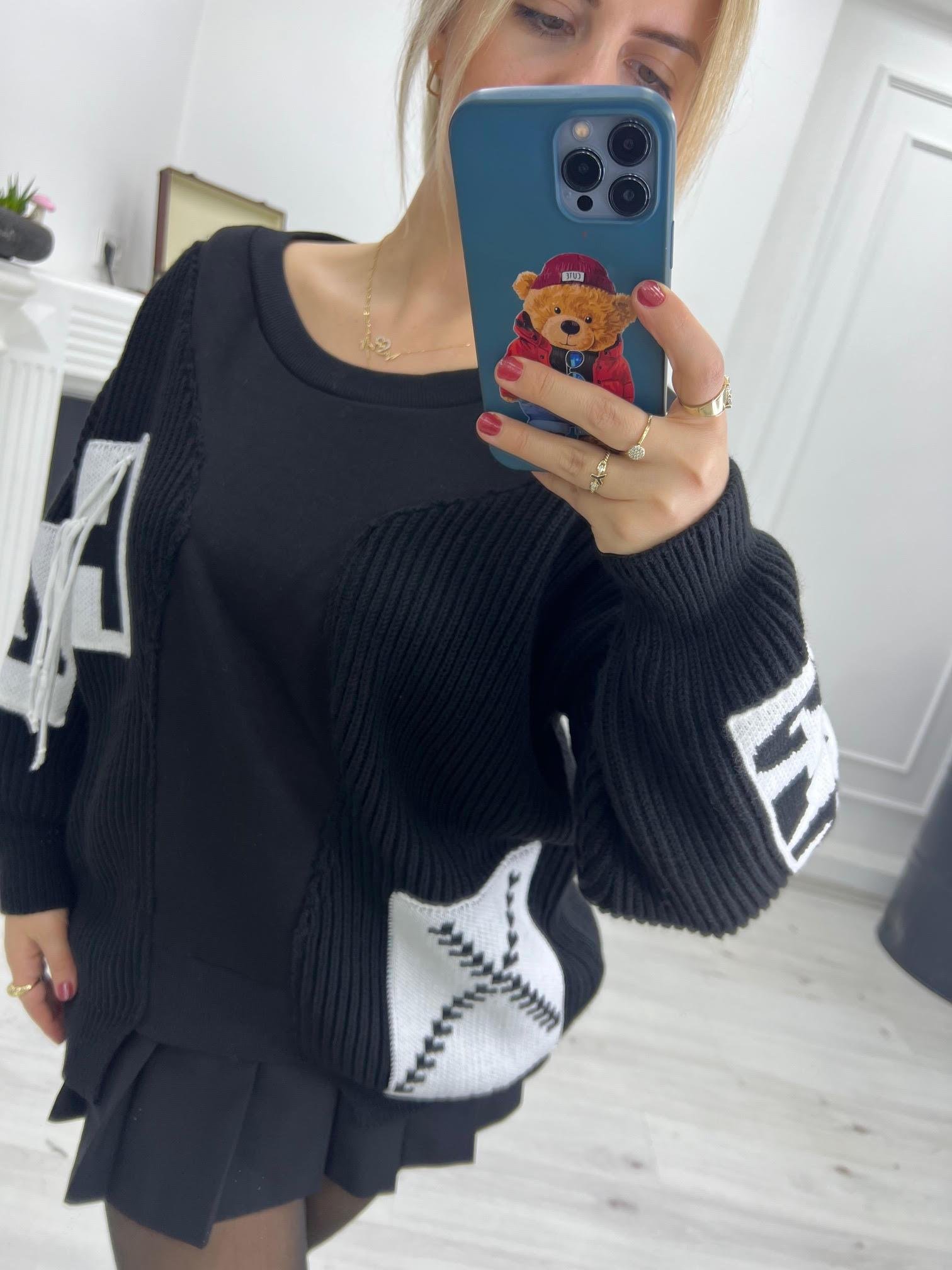 1726 Cep İp Detay Tasarım Triko Sweat SİYAH