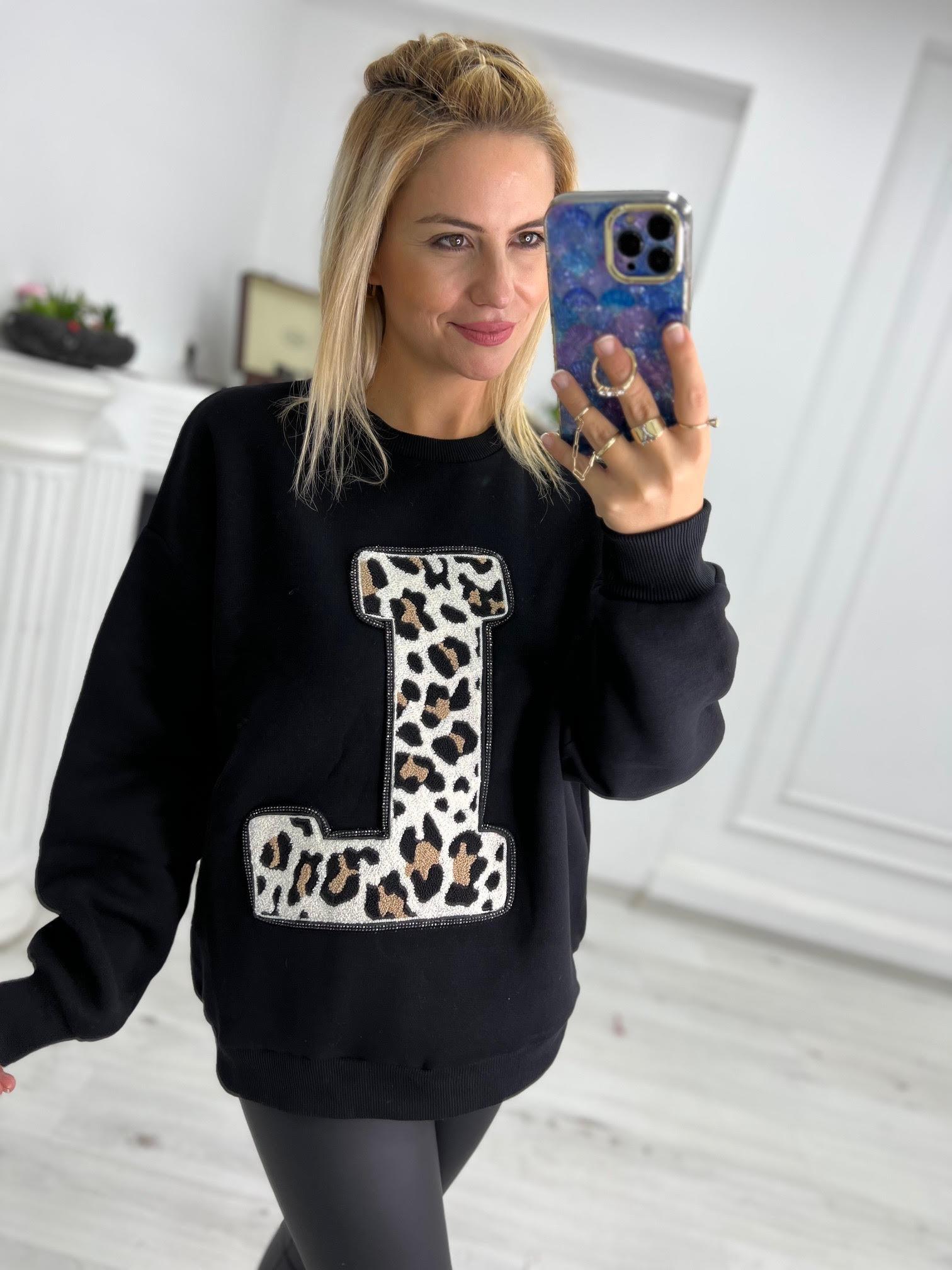 17777 Leopar Detay Sweat SİYAH
