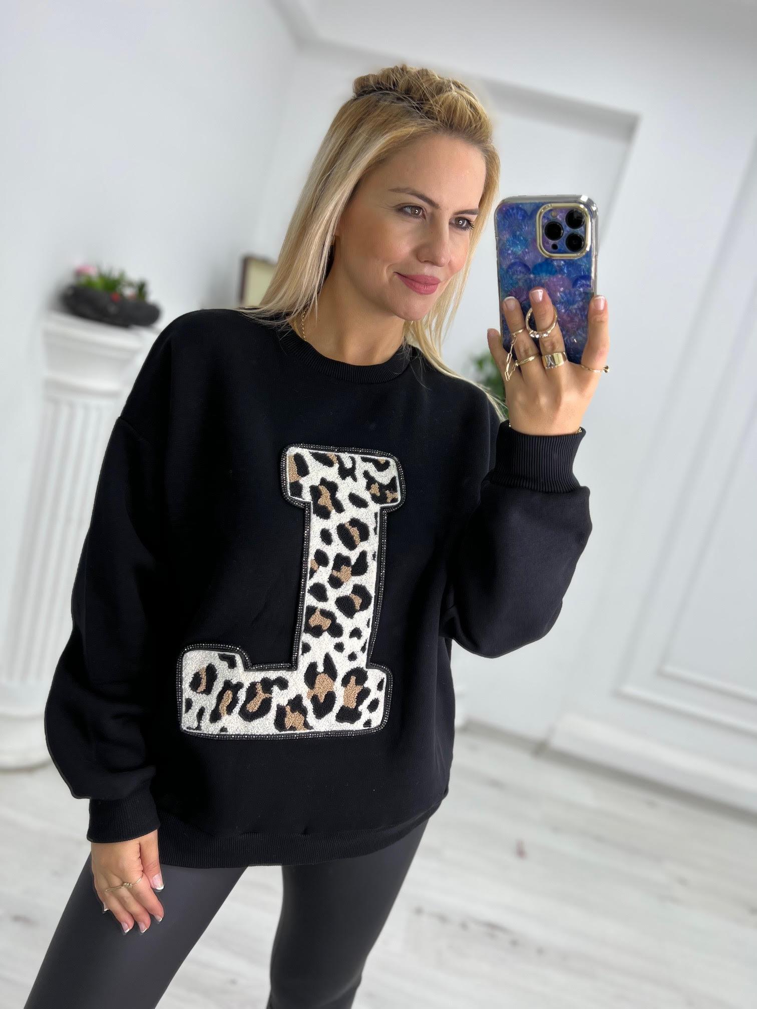 17777 Leopar Detay Sweat SİYAH