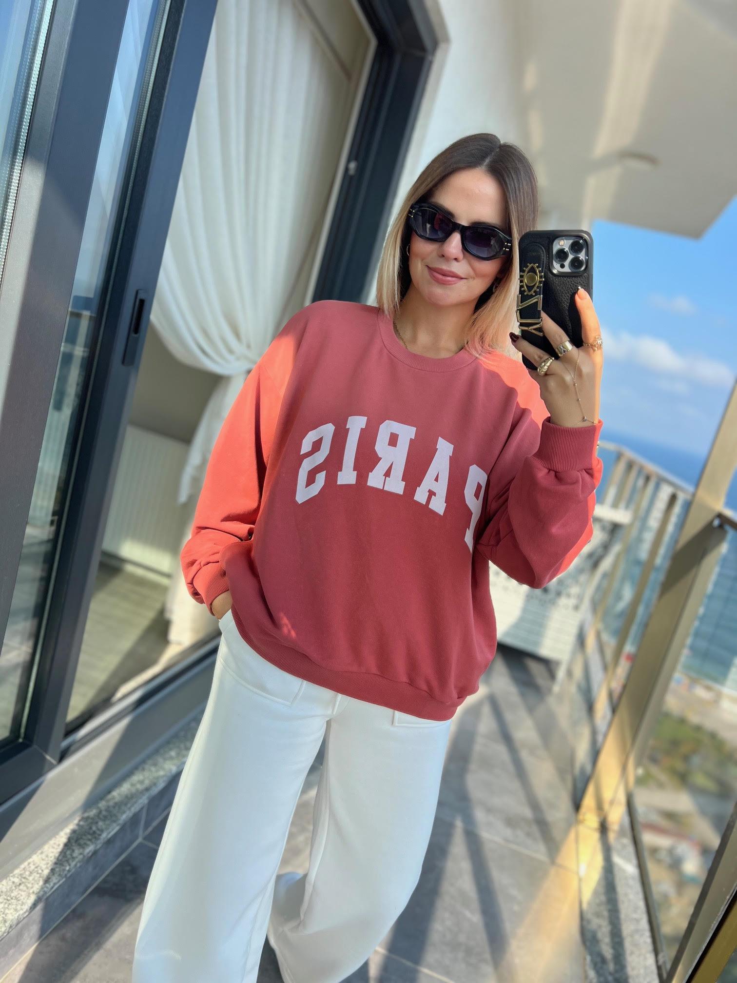 17805 Paris Yazılı Sweat PEMBE