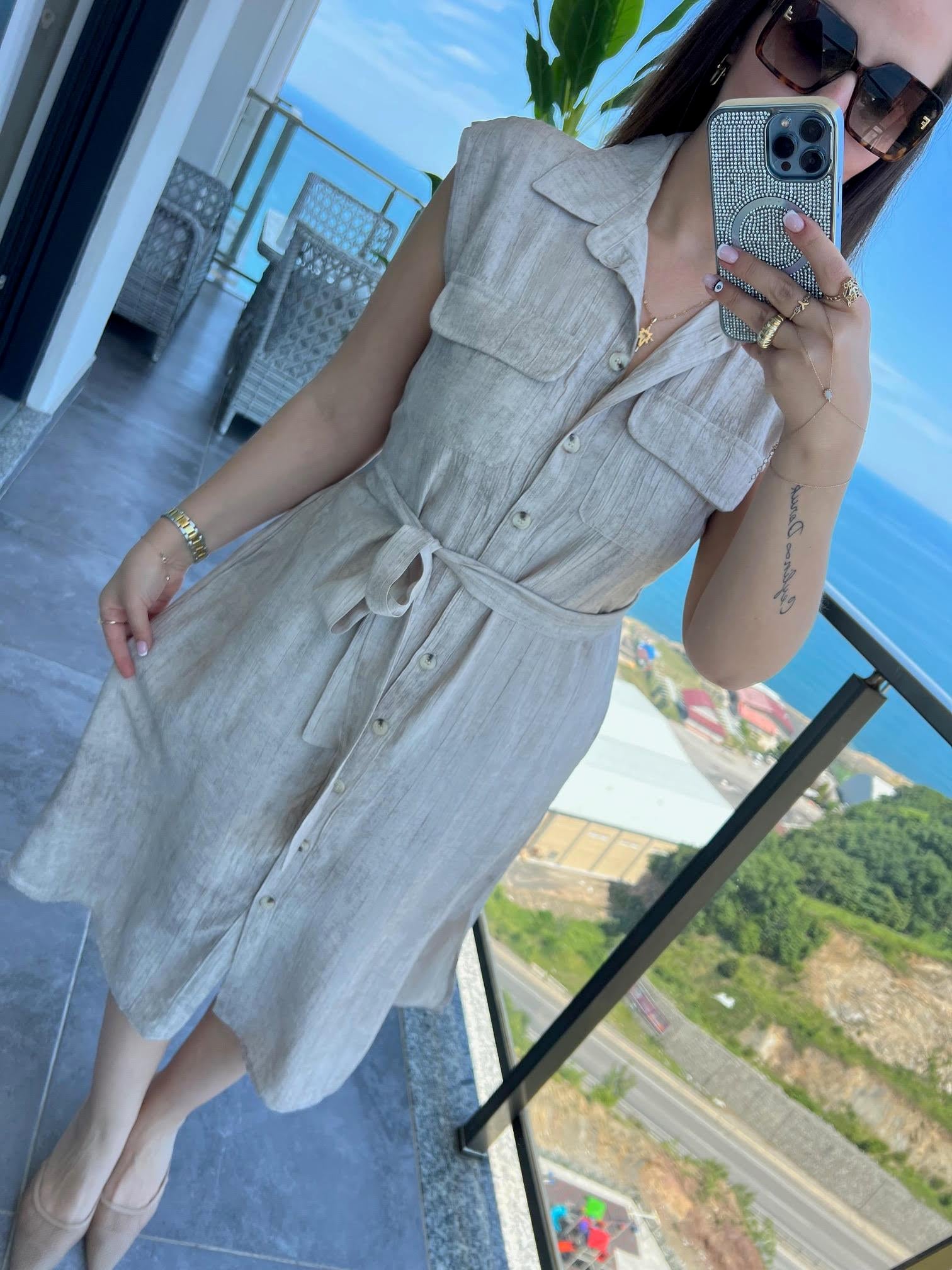 185 Kuşaklı Elbise TAŞ
