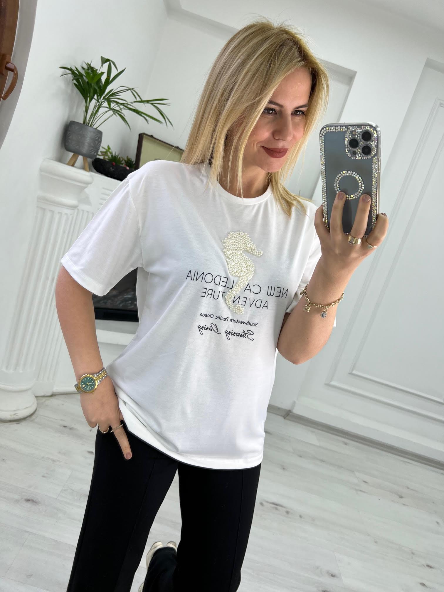 20561 Önü İncili Tshirt EKRU