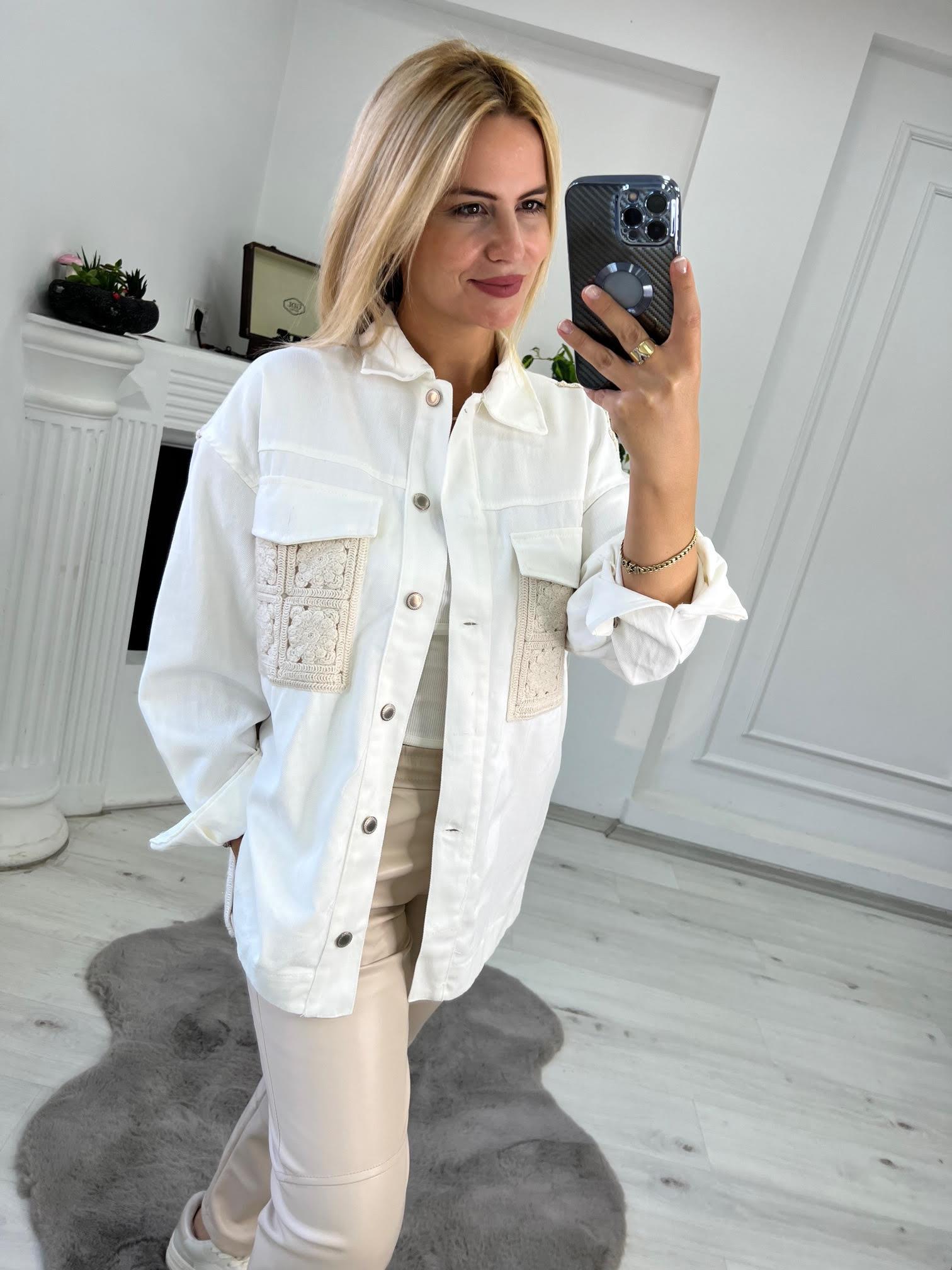 206 Dantelli Gabardin Ceket EKRU