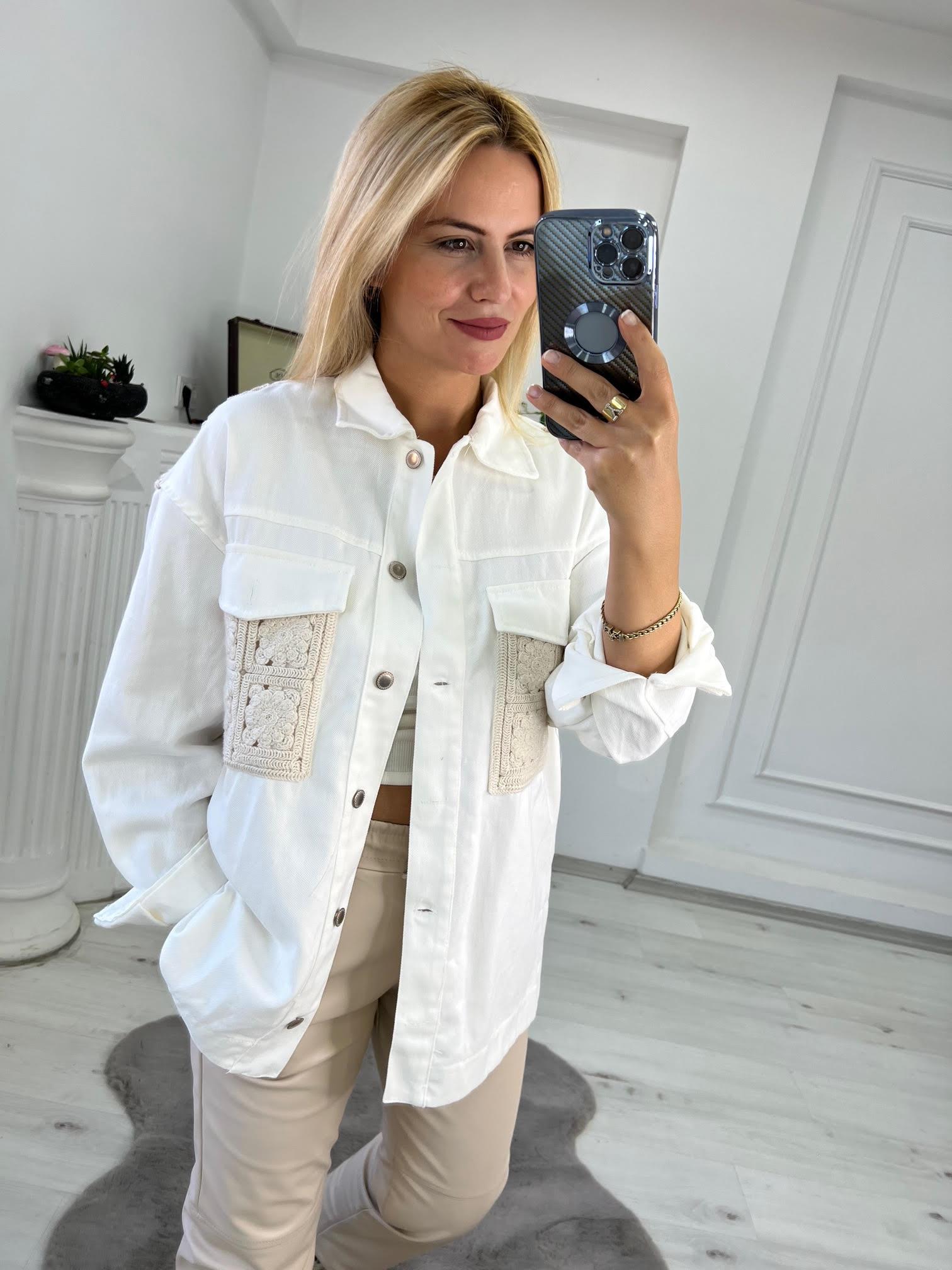 206 Dantelli Gabardin Ceket EKRU