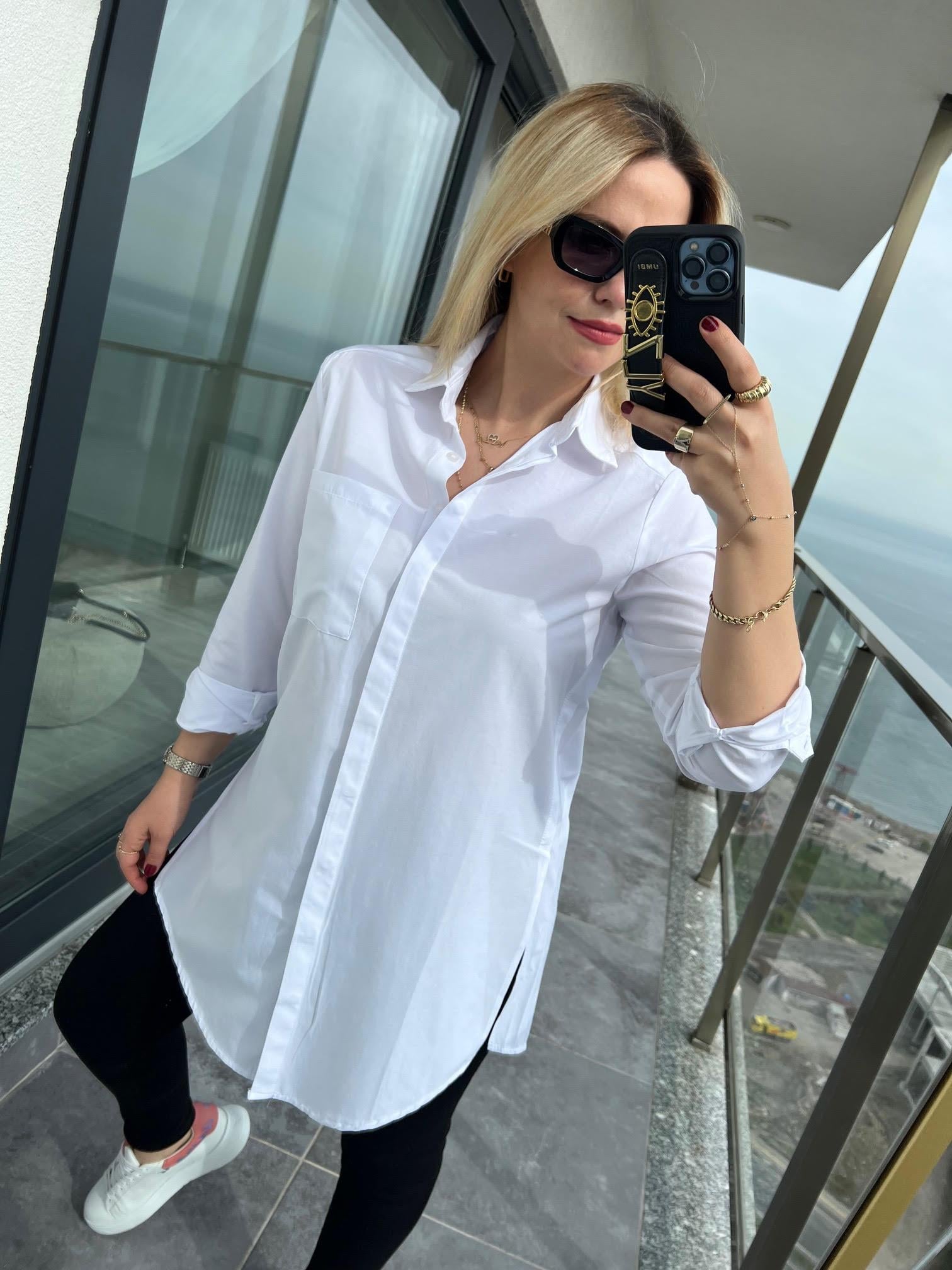 20626 Owersize Poplin Gömlek BEYAZ