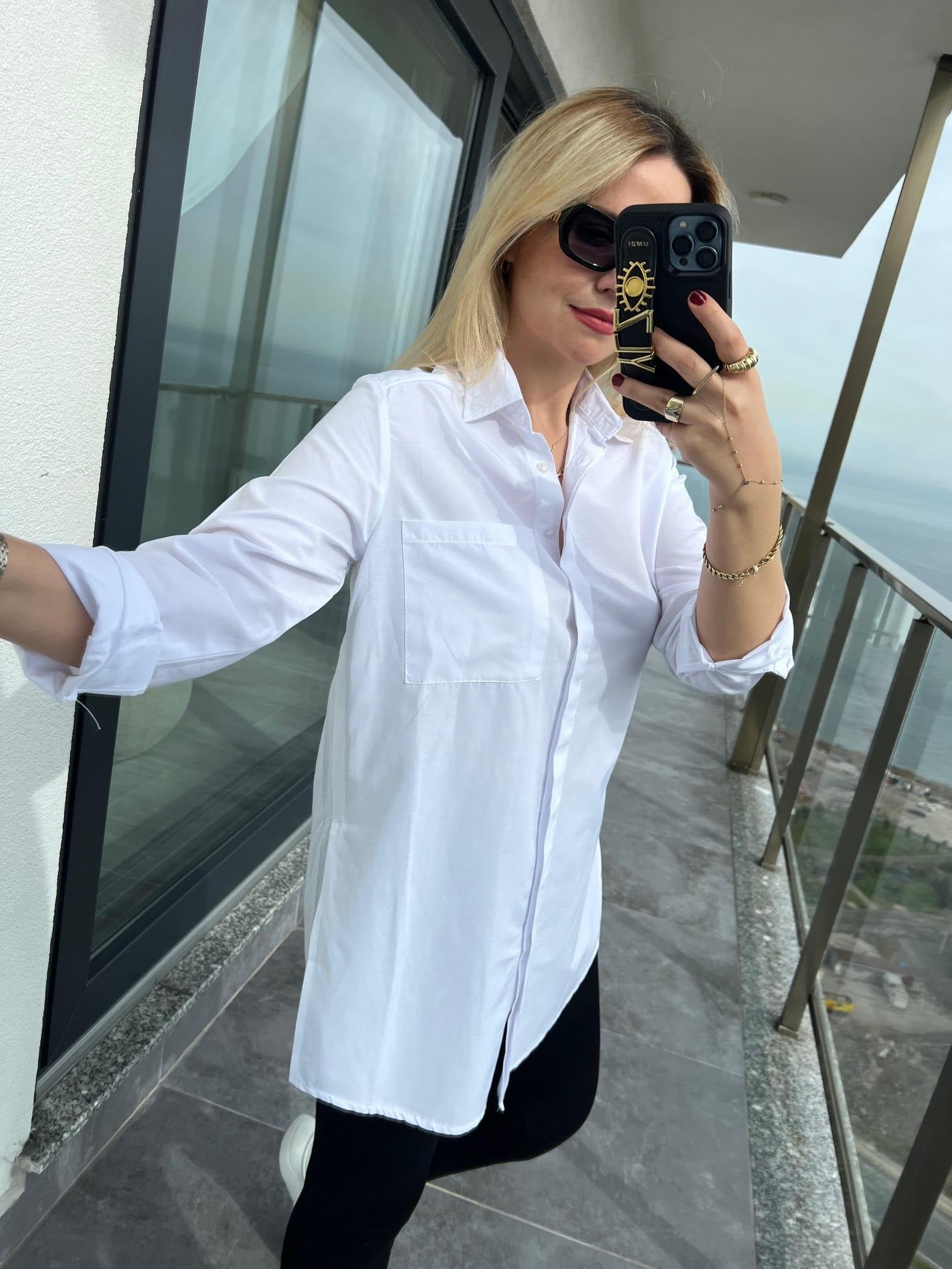 20626 Owersize Poplin Gömlek BEYAZ