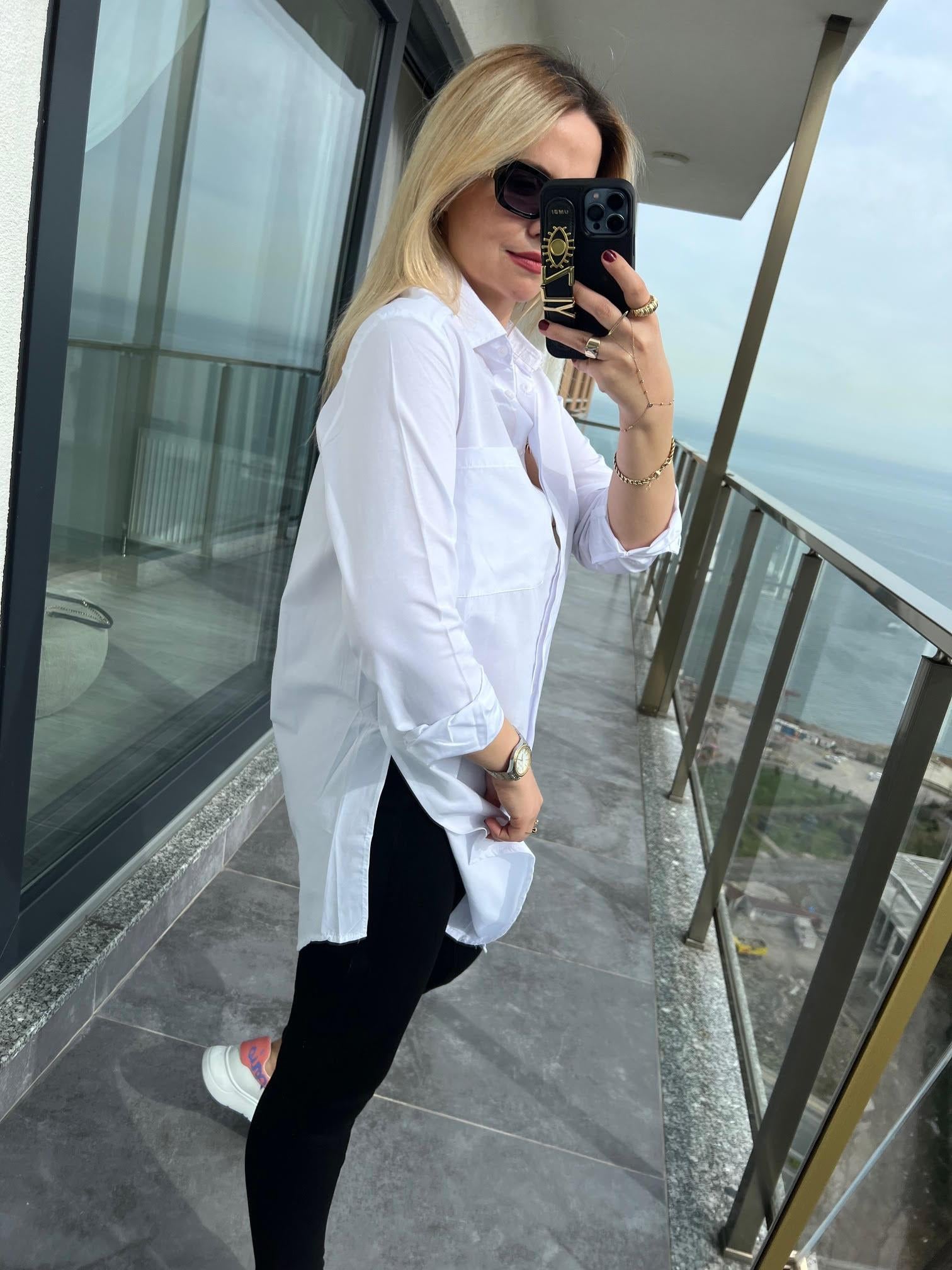 20626 Owersize Poplin Gömlek BEYAZ