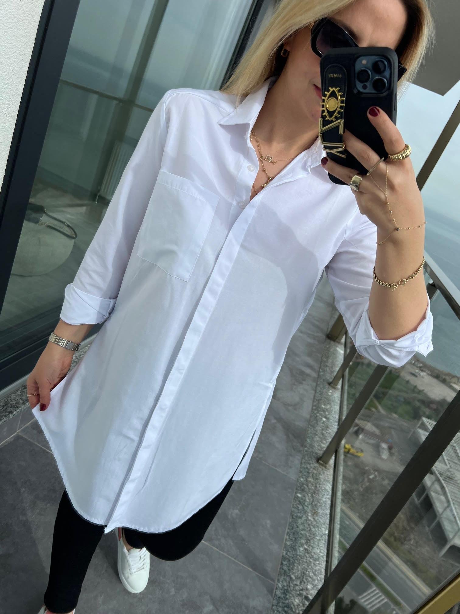 20626 Owersize Poplin Gömlek BEYAZ