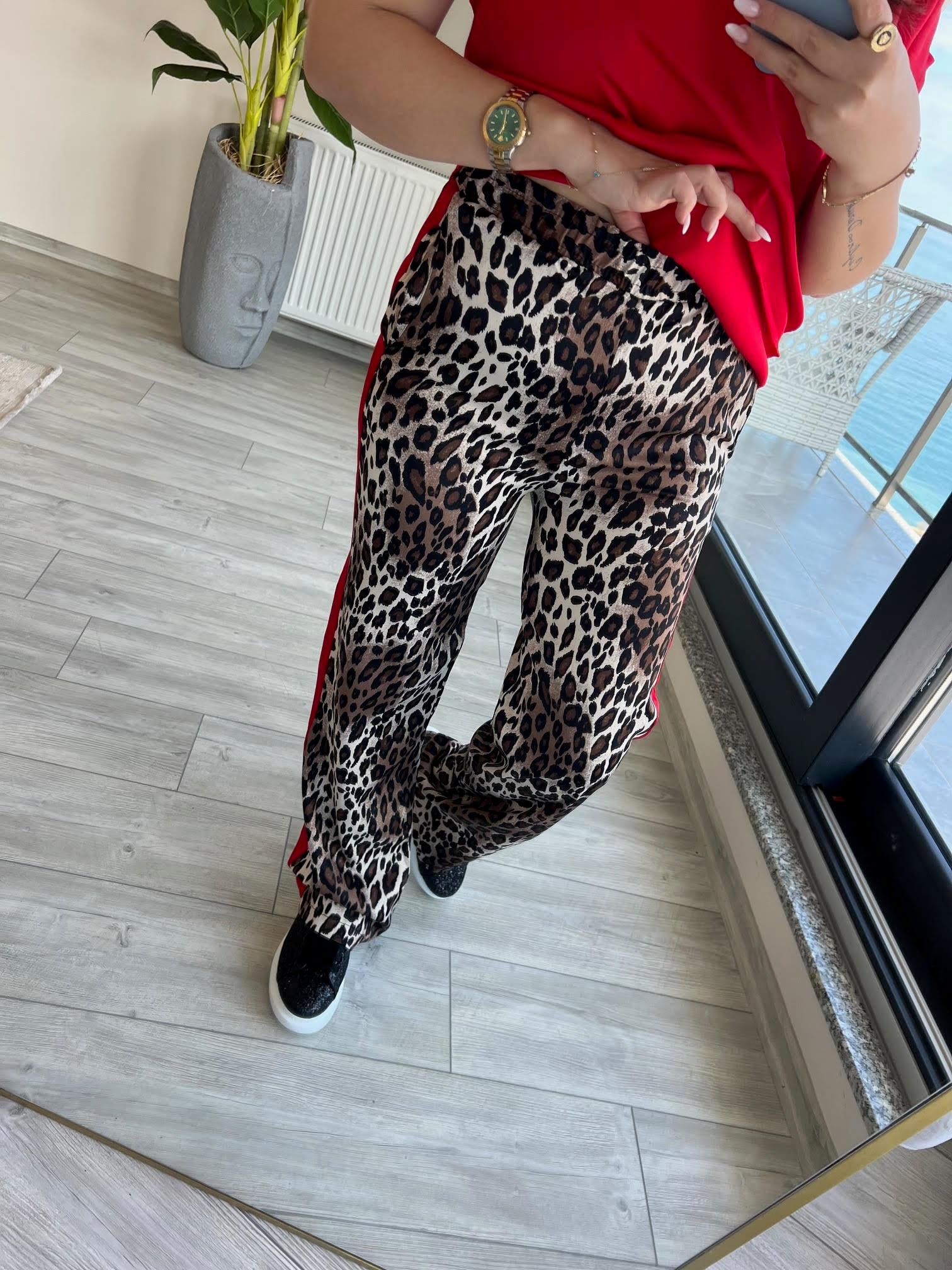 2070 Saten Leoparlı Takım KIRMIZI