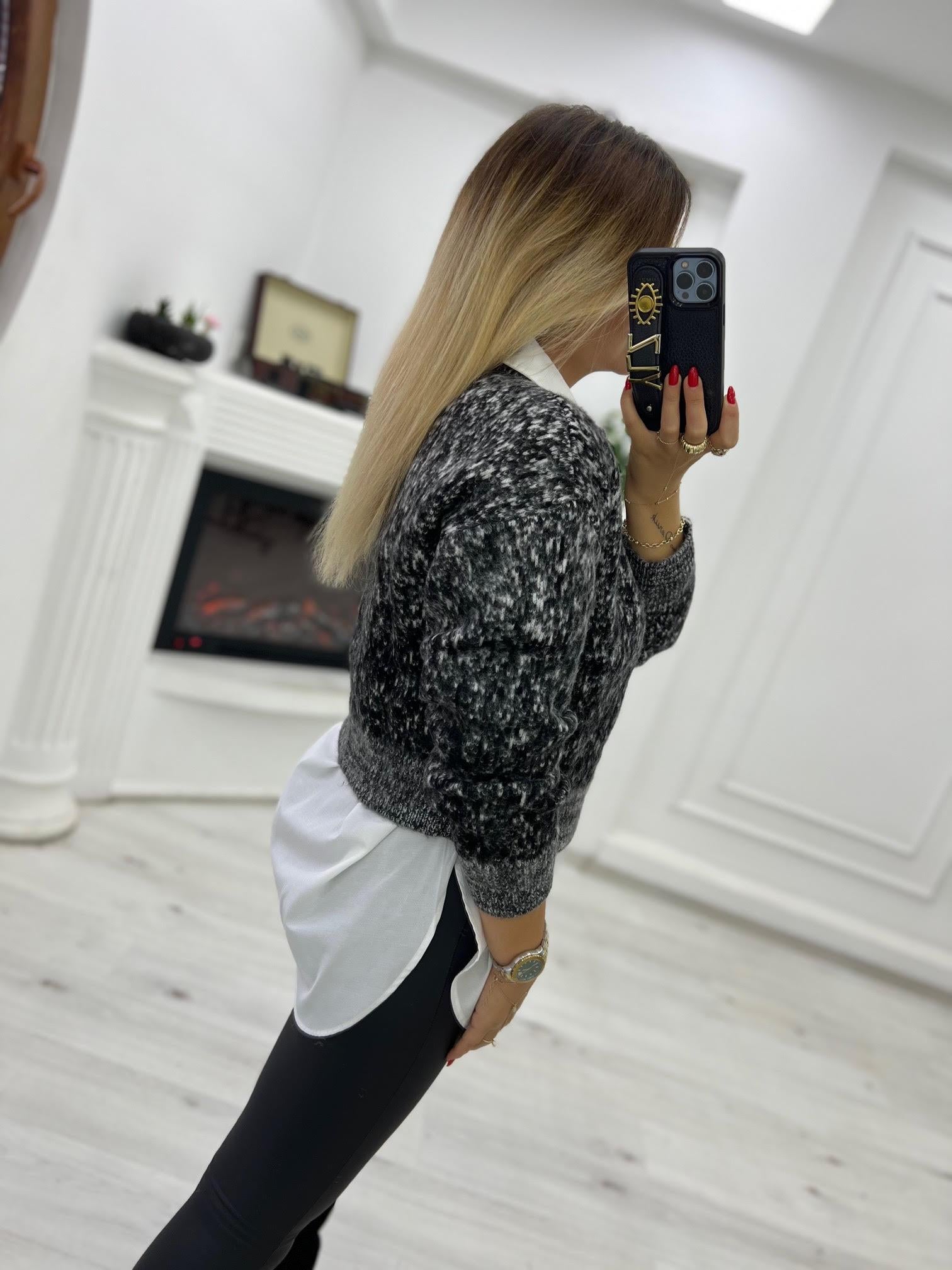 2105 Kar Taneli Crop Hırka SİYAH