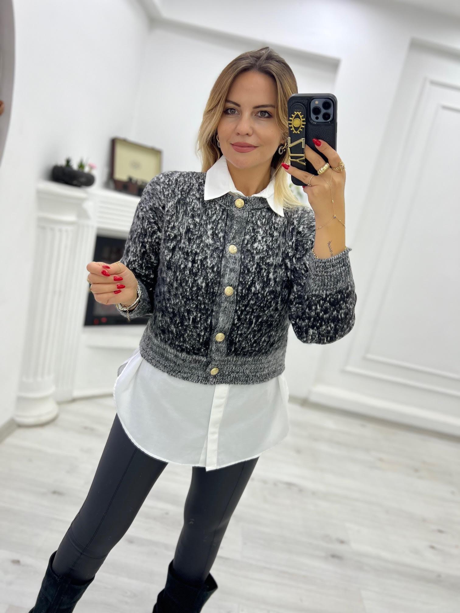 2105 Kar Taneli Crop Hırka SİYAH