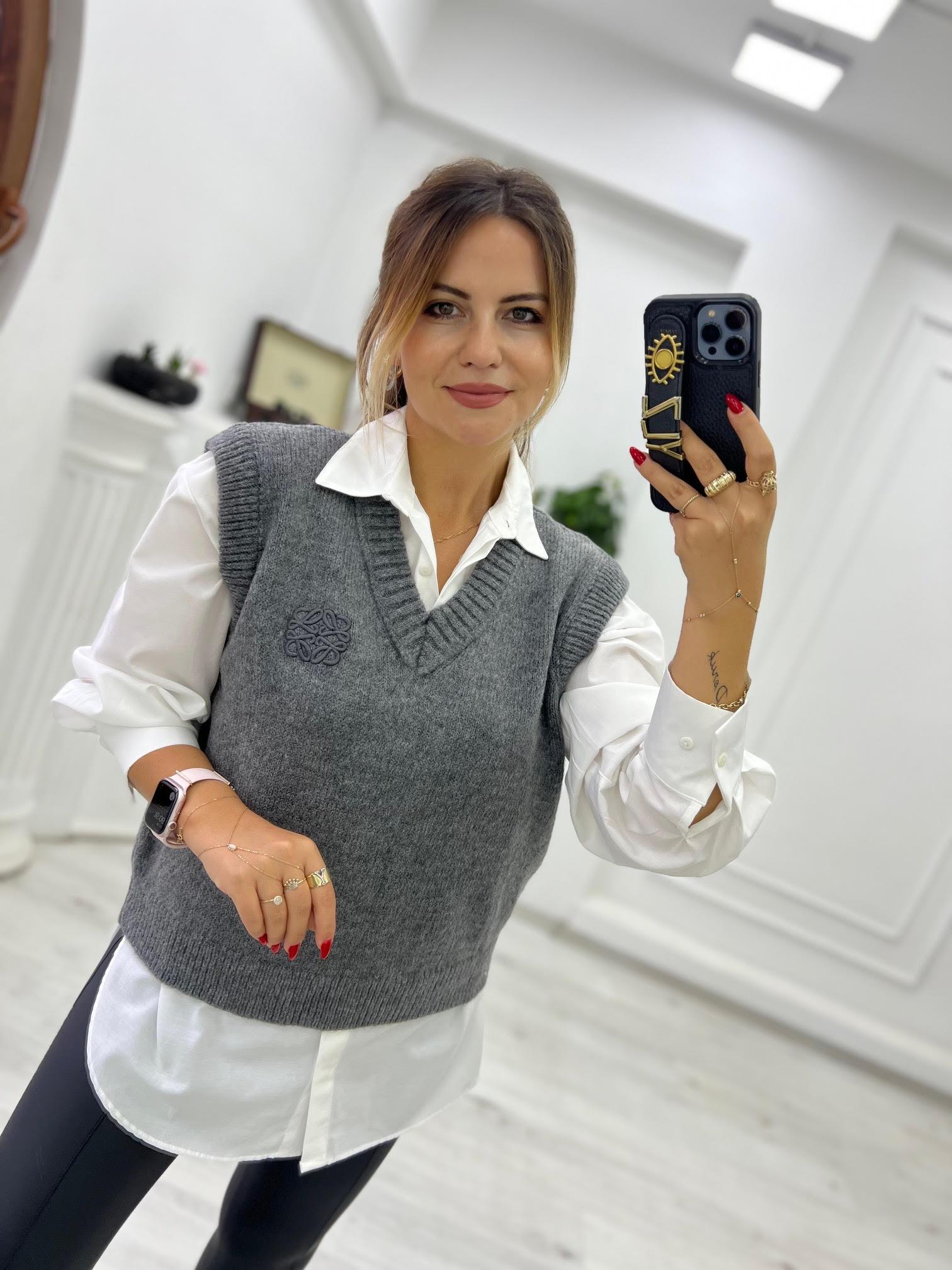 2120 Ters Dikiş V Yaka Süveter ANTRESİT