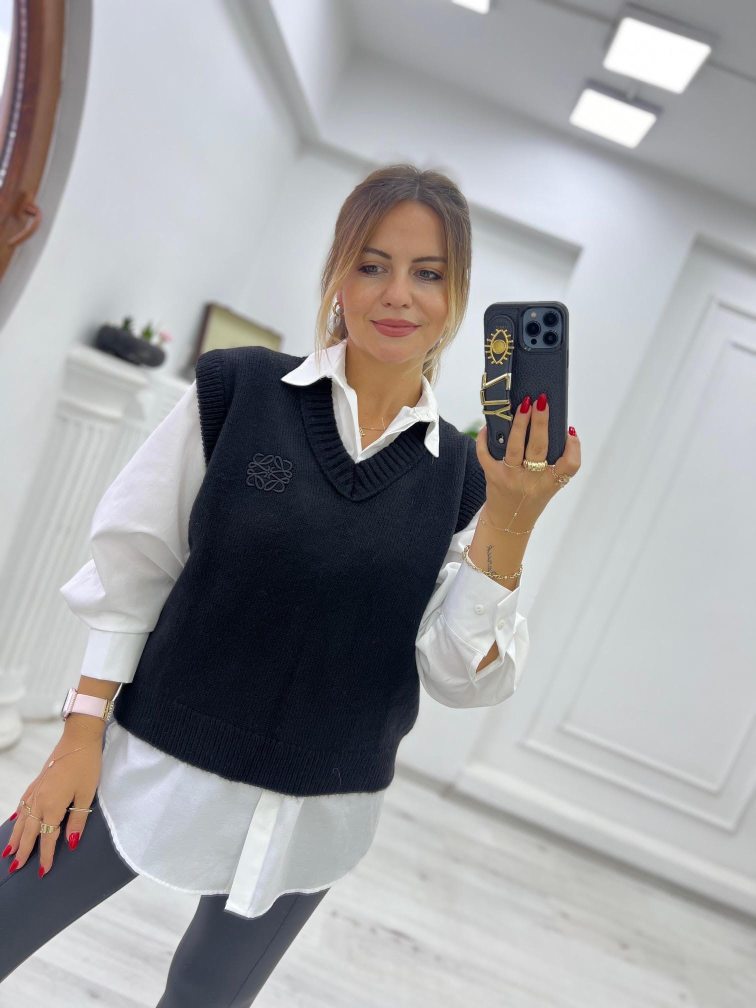 2120 Ters Dikiş V Yaka Süveter SİYAH