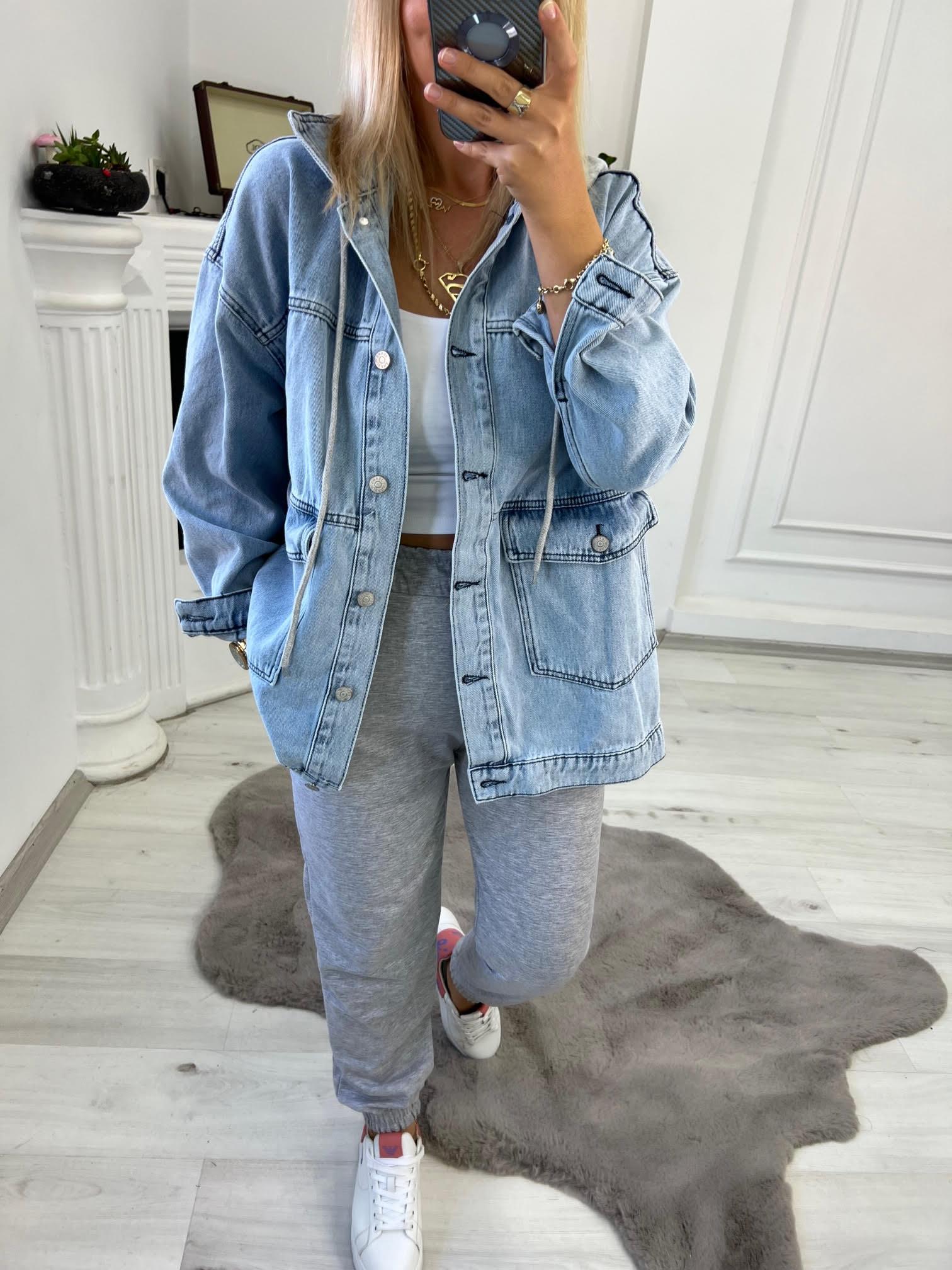 2140 Washınton Baskılı Jean Ceket BUZ MAVİSİ