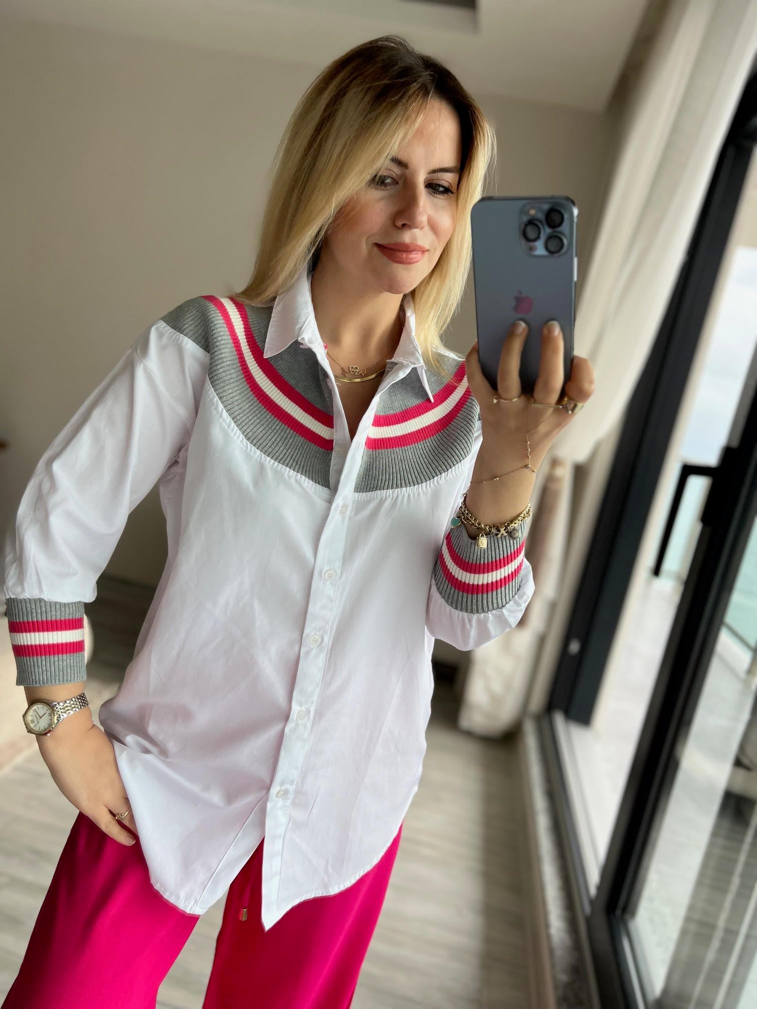 21902 Önü Trikolu Gömlek PEMBE
