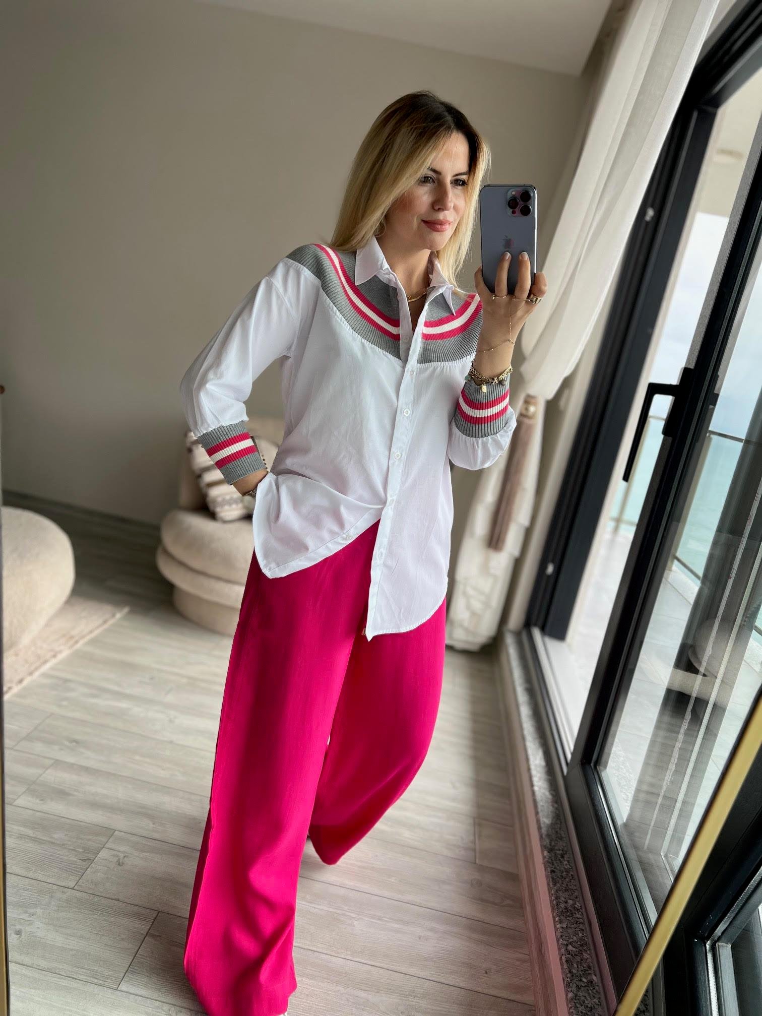21902 Önü Trikolu Gömlek PEMBE