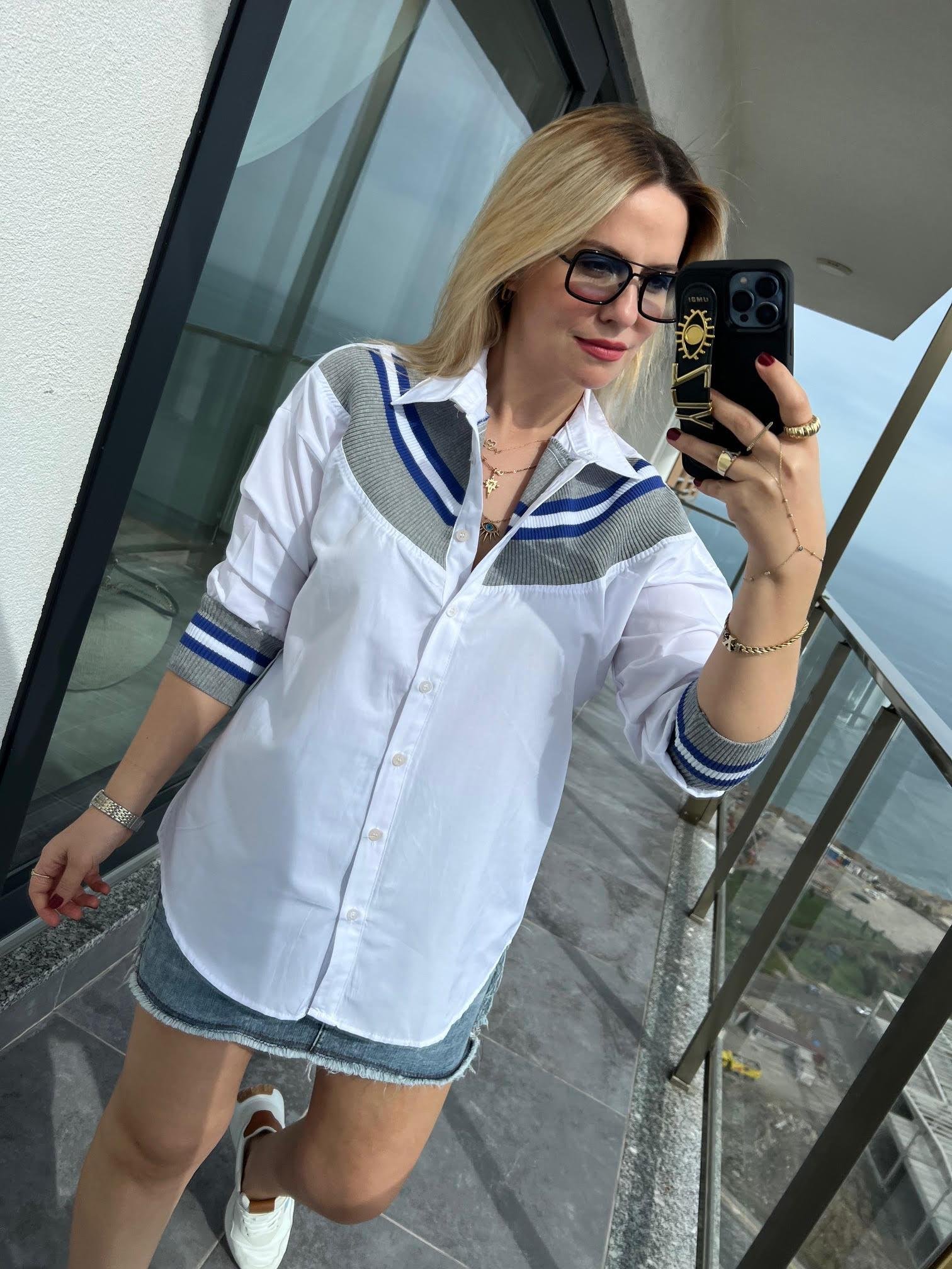 21902 Önü Trikolu Gömlek SAKS