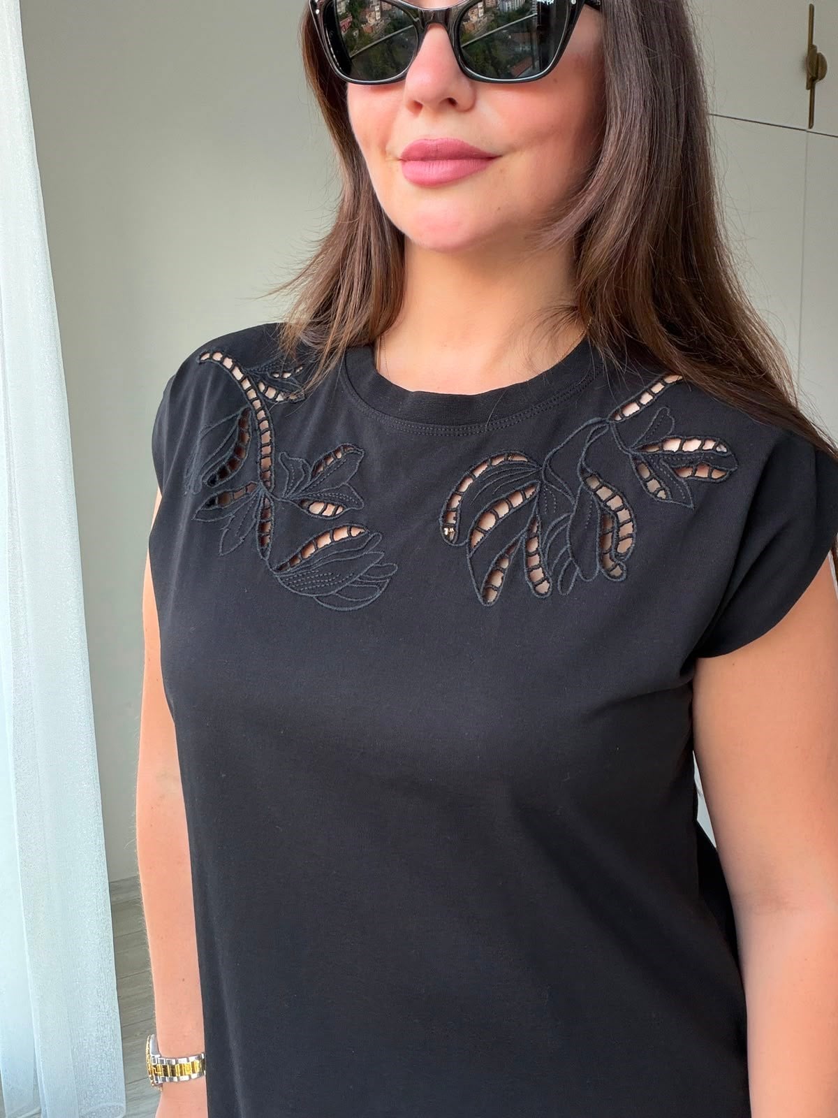 2248 Cutvark Nakış detay Tshirt SİYAH
