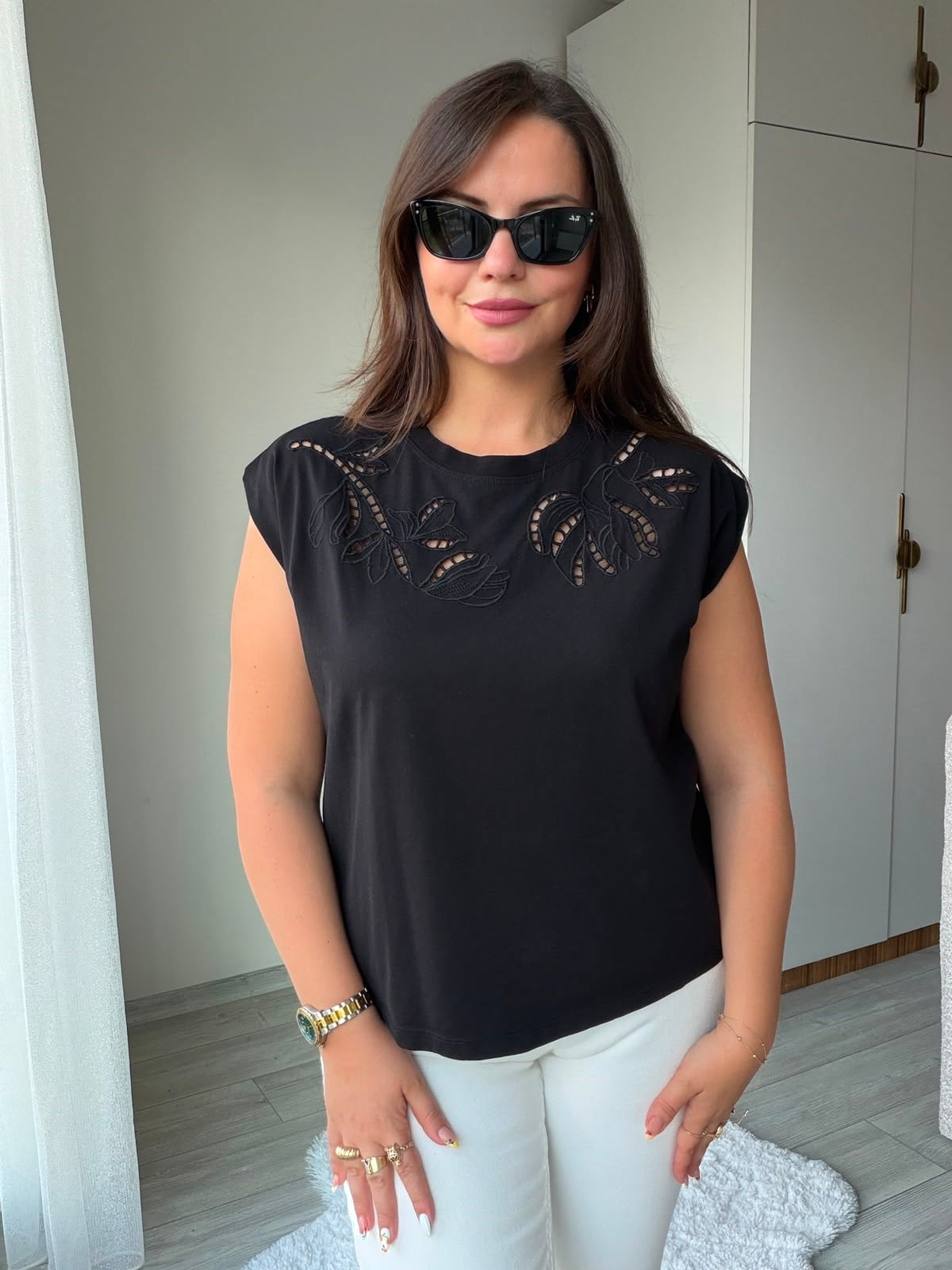 2248 Cutvark Nakış detay Tshirt SİYAH