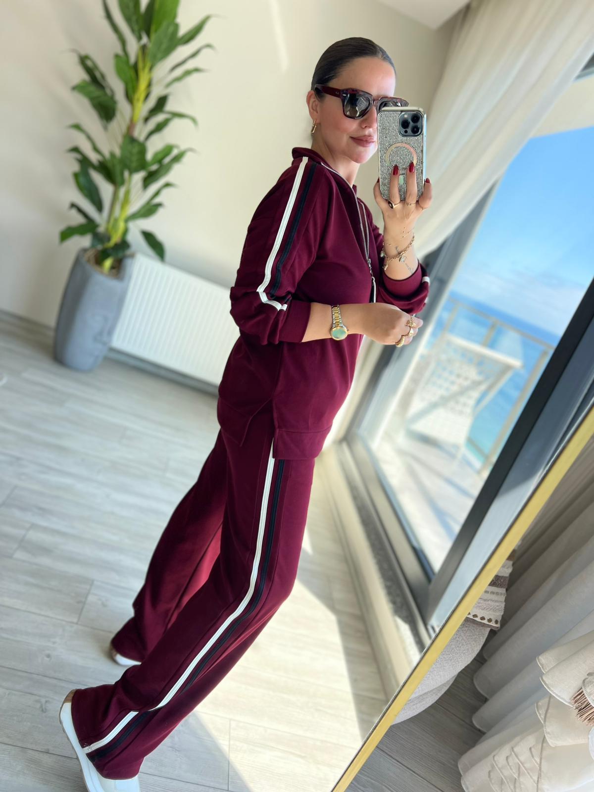 2299 Biye Garnili Fermuarlı Takım BORDO
