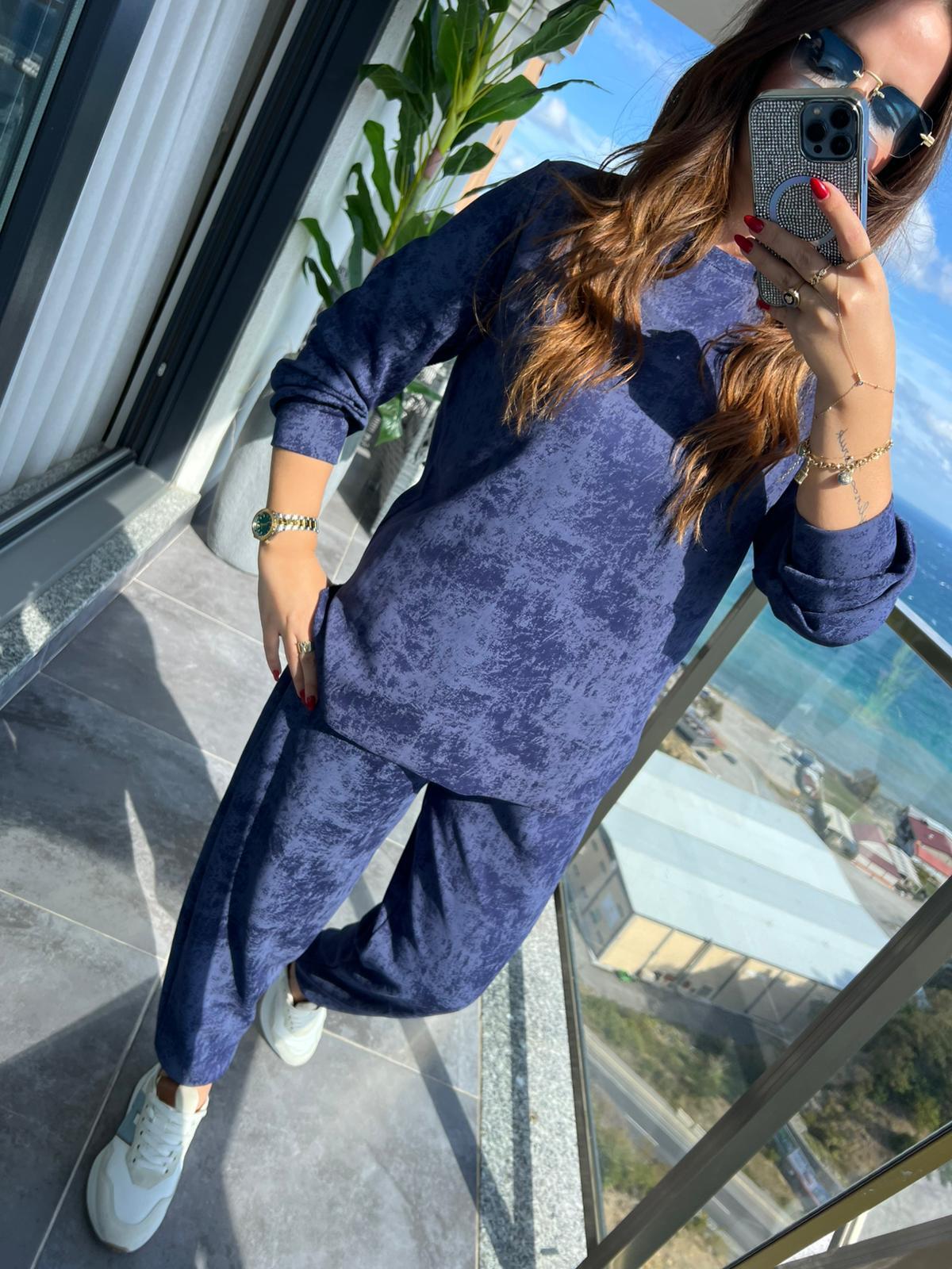 2316 Batik Desen Şalvar Takım LACİVERT