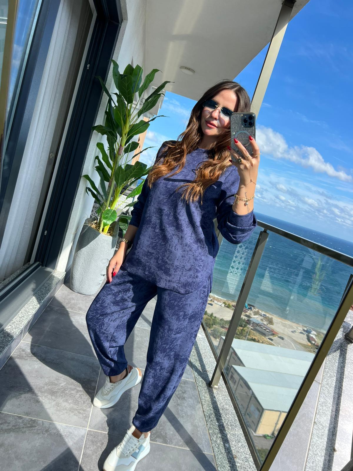 2316 Batik Desen Şalvar Takım LACİVERT