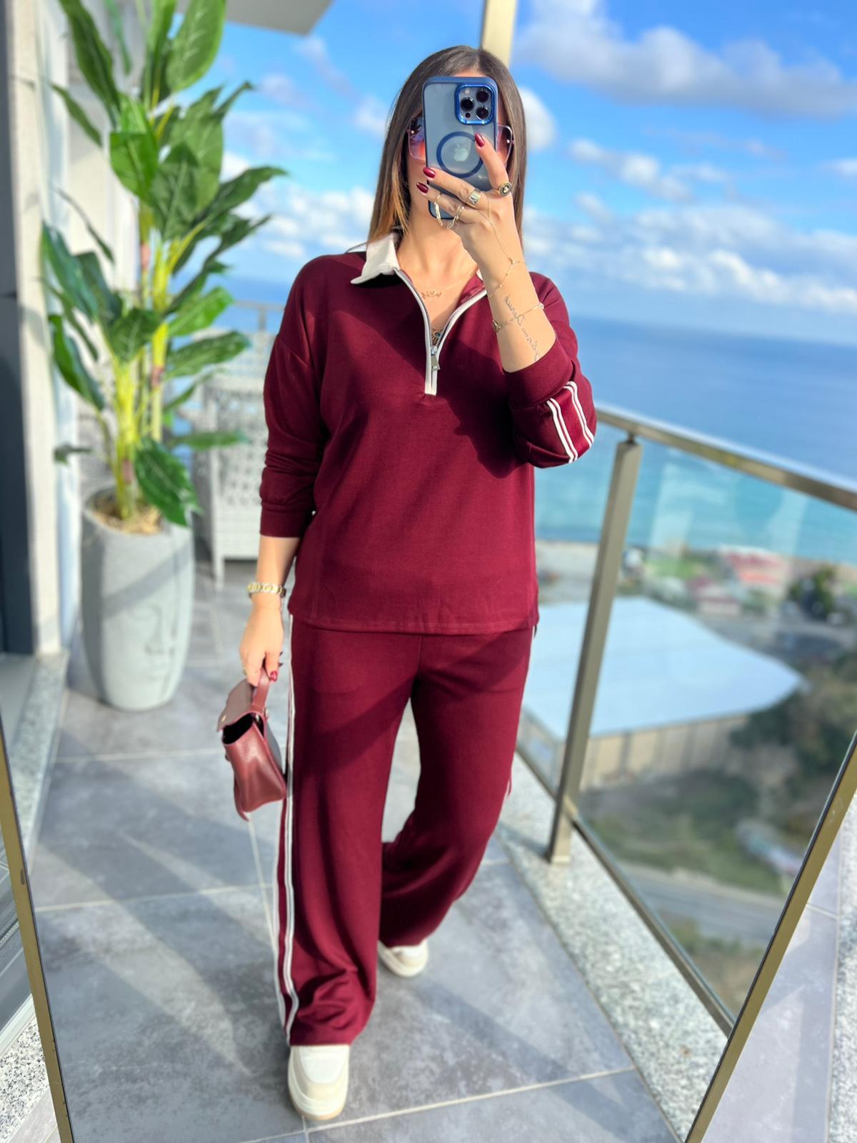 2318 Şerit Fermuarlı Takım BORDO
