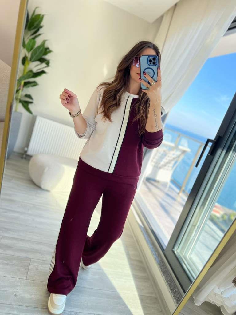 2326 Şeritli Omuzu Açık Takım BORDO
