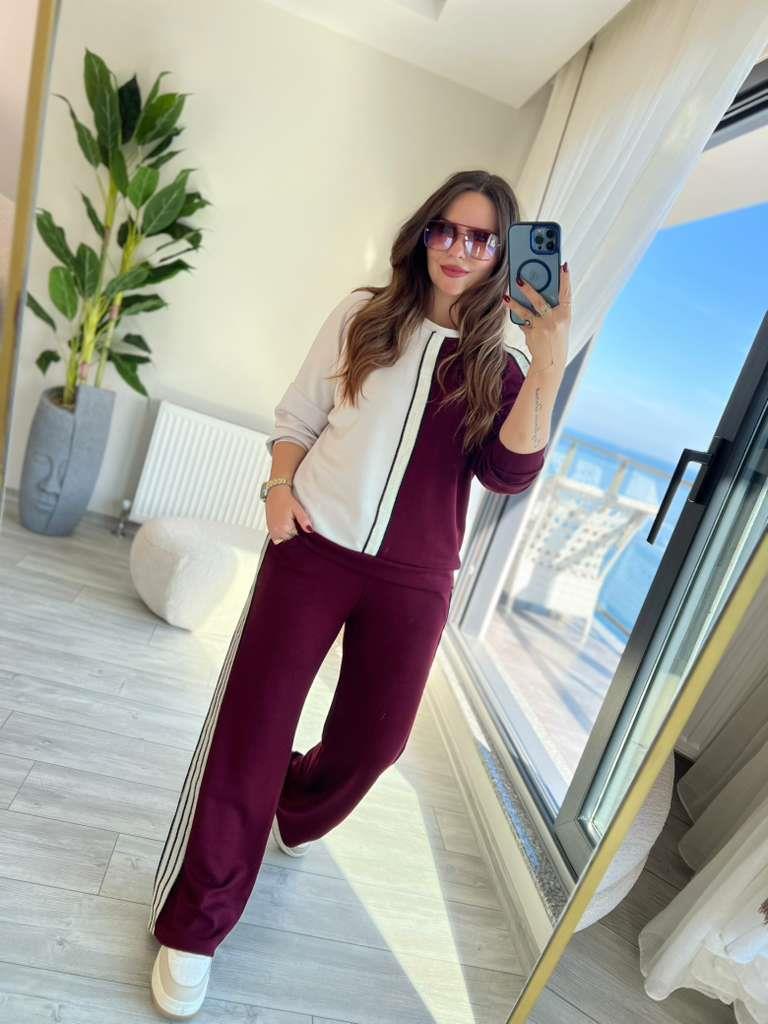 2326 Şeritli Omuzu Açık Takım BORDO