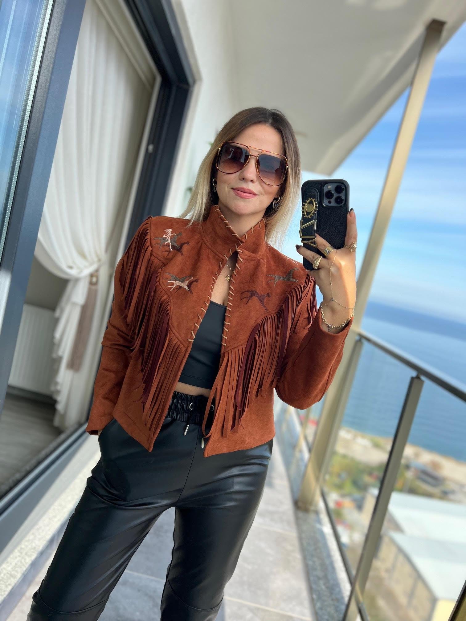 23276 Çoban Dikiş Püsküllü Ceket TABA