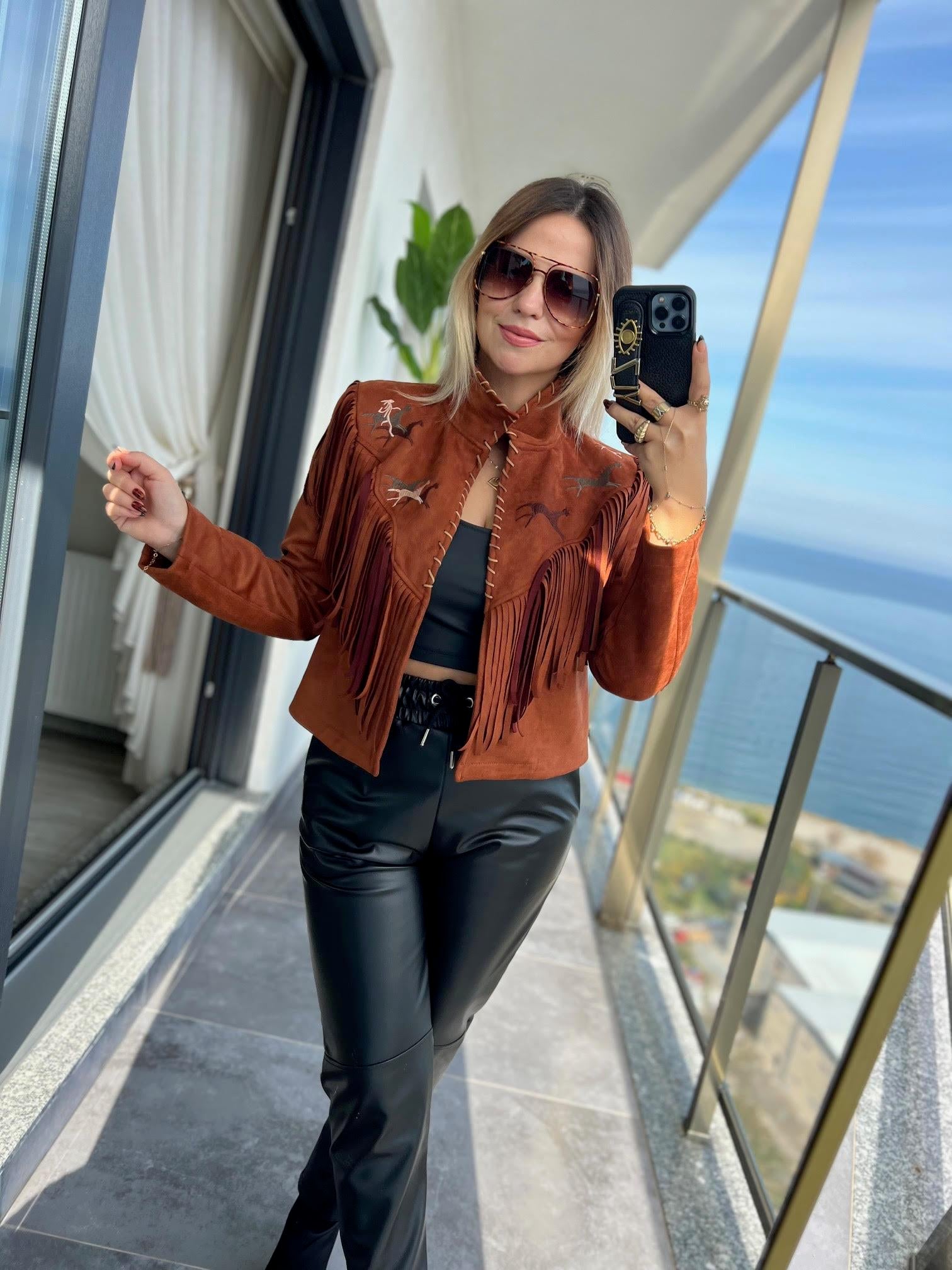 23276 Çoban Dikiş Püsküllü Ceket TABA