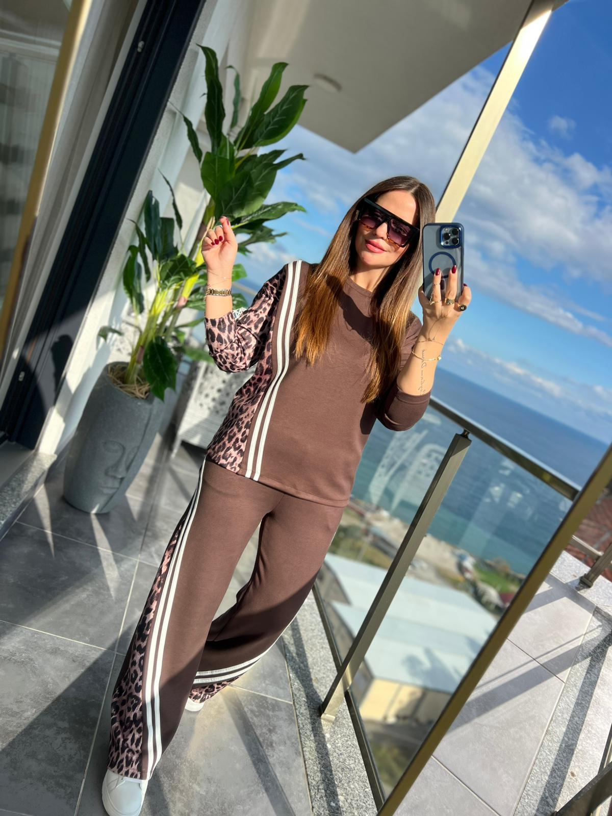 2335 Leoparlı Biyeli Takım KAHVE