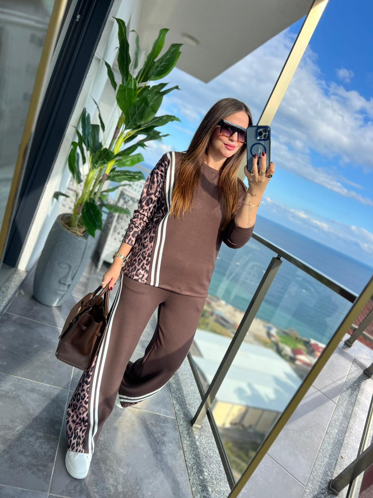 2335 Leoparlı Biyeli Takım KAHVE