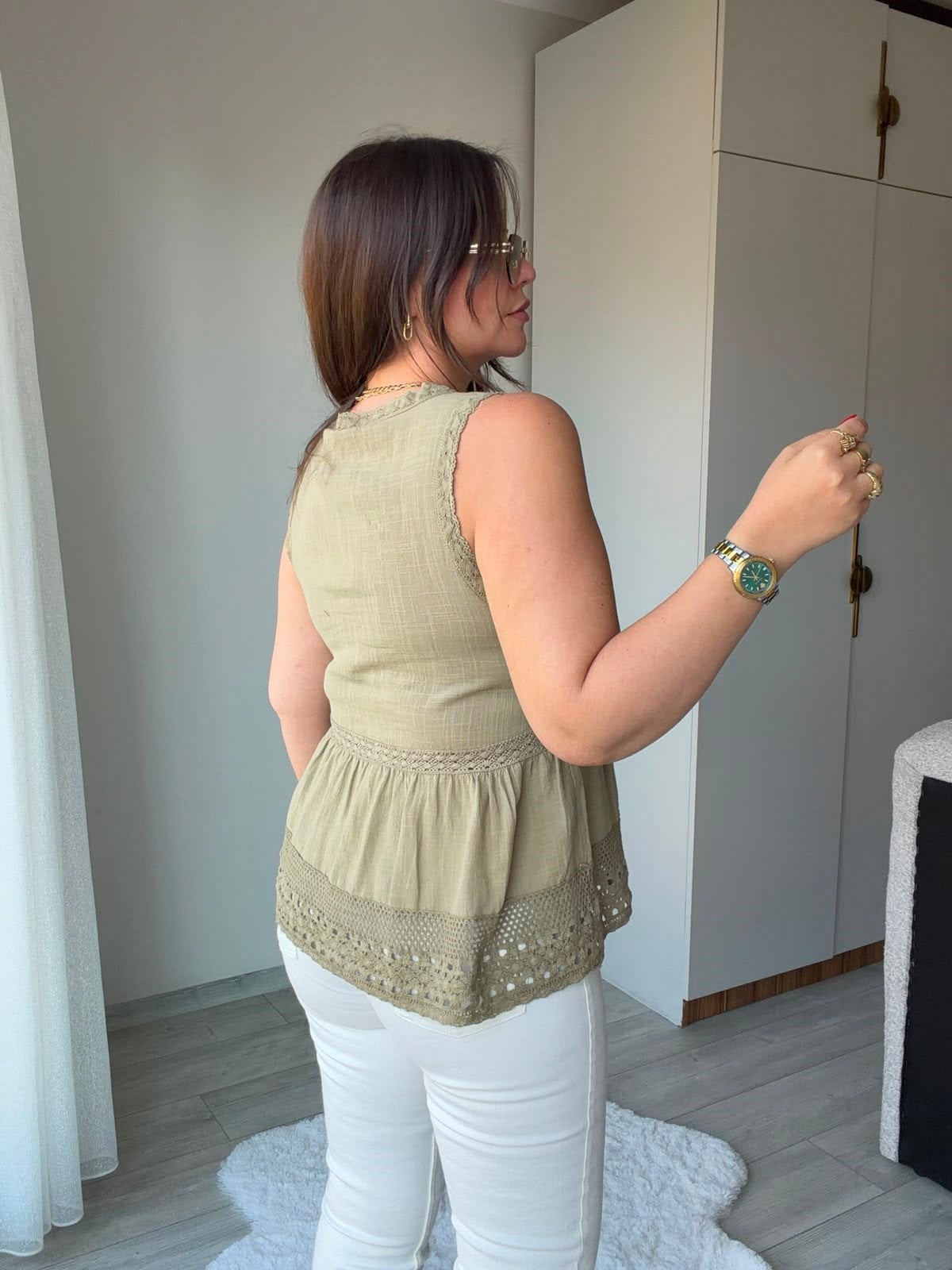 2347 Dantel Detaylı Nakışlı Bluz HAKİ YEŞİL