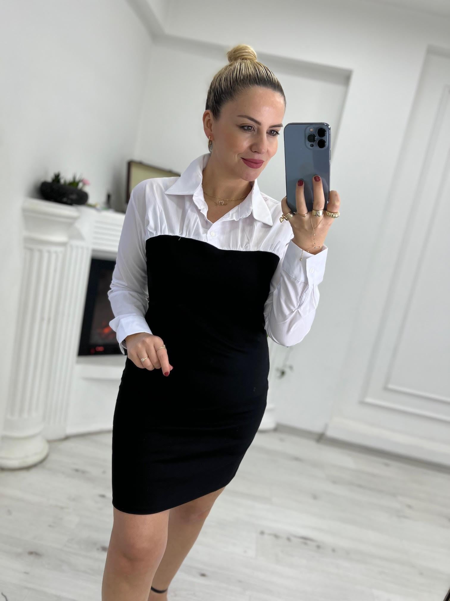 23667 Gömlek Garnili Elbise SİYAH