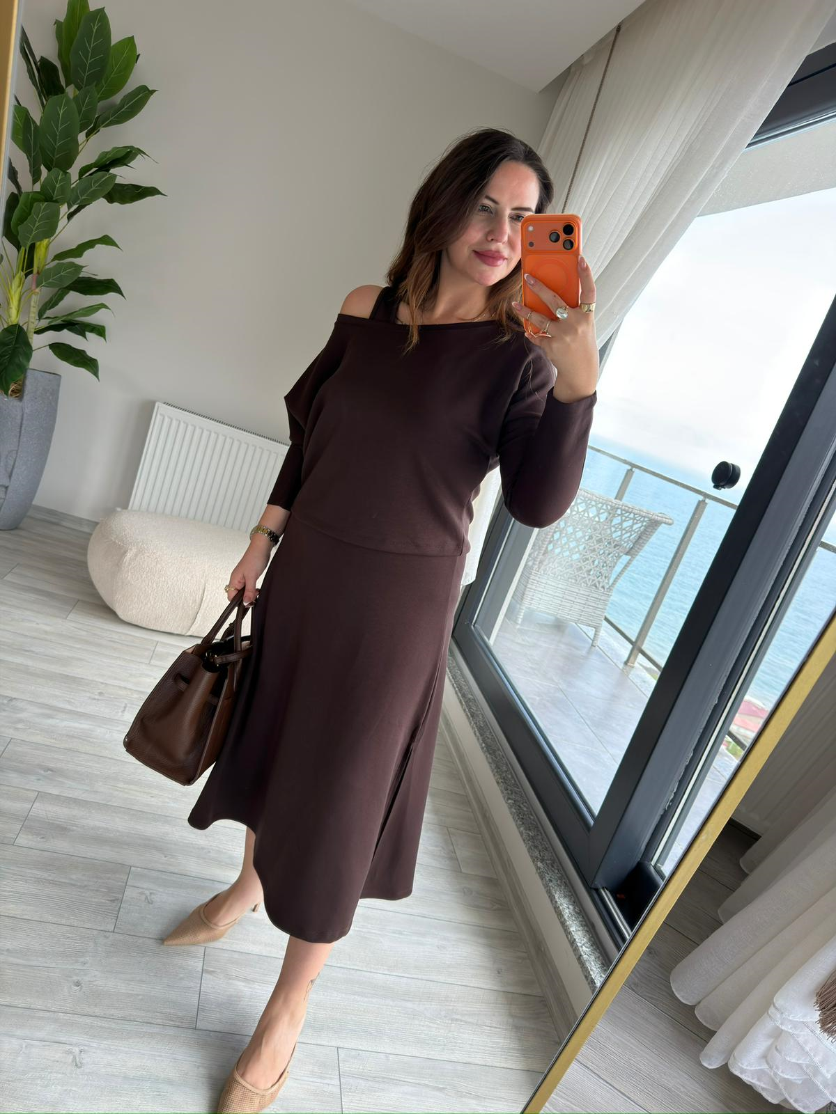2375 Modal Bluz Elbise Takım KAHVE
