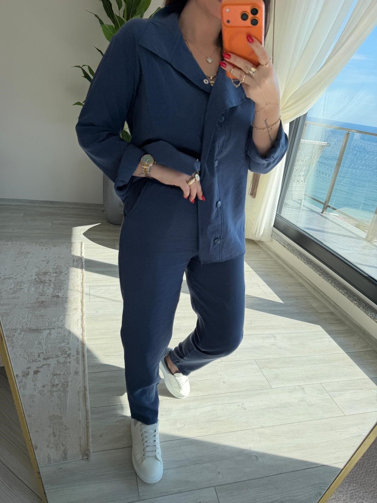 2407 Patlı Tencel Takım İNDİGO