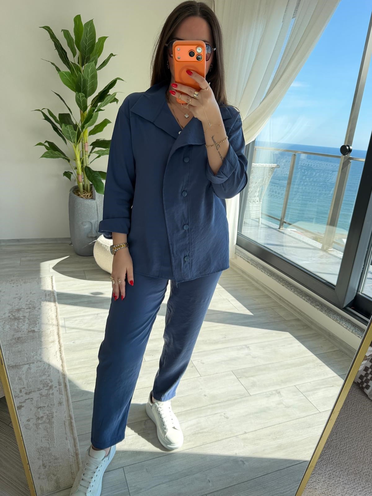 2407 Patlı Tencel Takım İNDİGO
